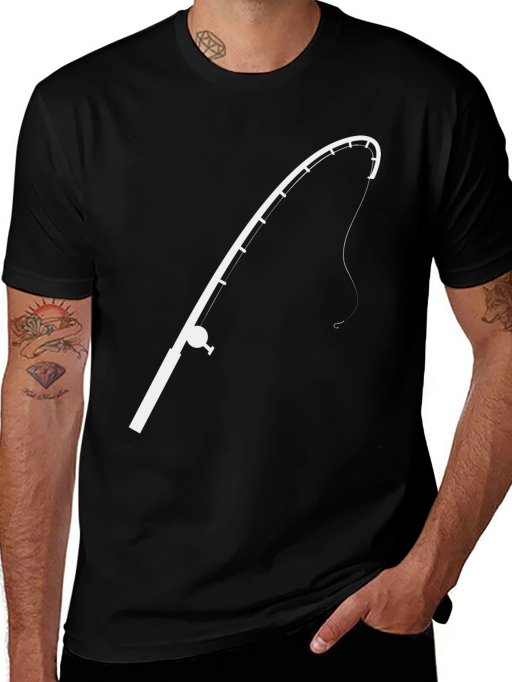 Fishing Rod Graphic Tee - Black Casual T-Shirt