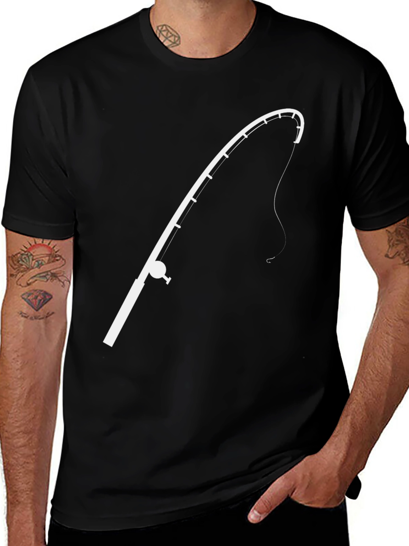 Fishing Rod Graphic Tee - Black Casual T-Shirt