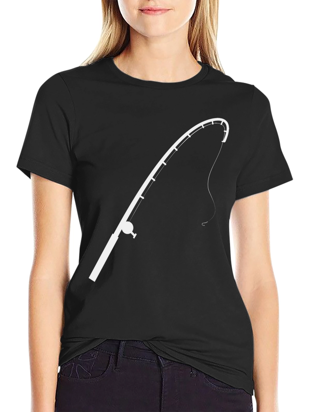 Fishing Rod Graphic Tee - Black Casual T-Shirt