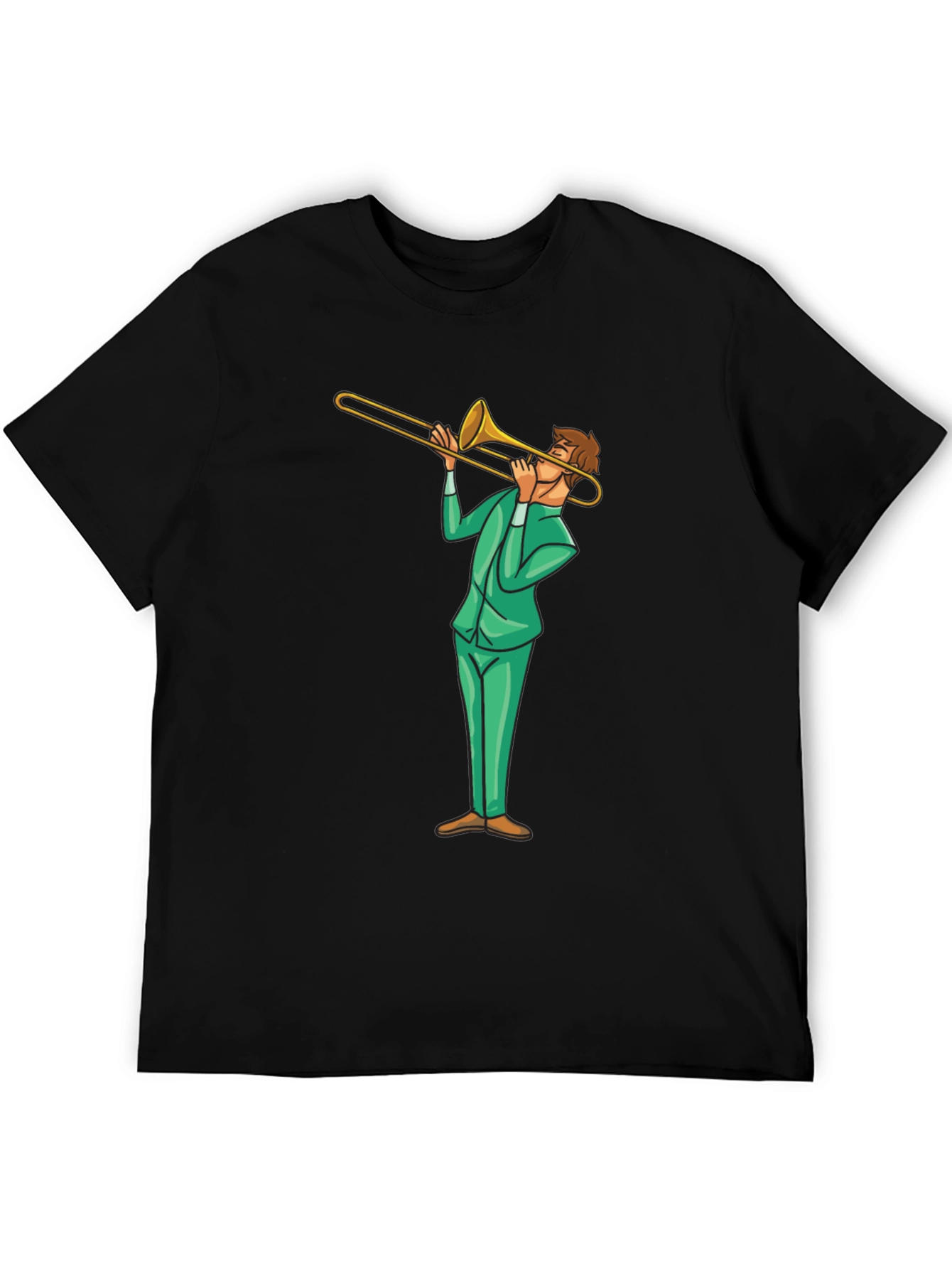 Trombone Player Graphic Tee - Black Cotton T-Shirt