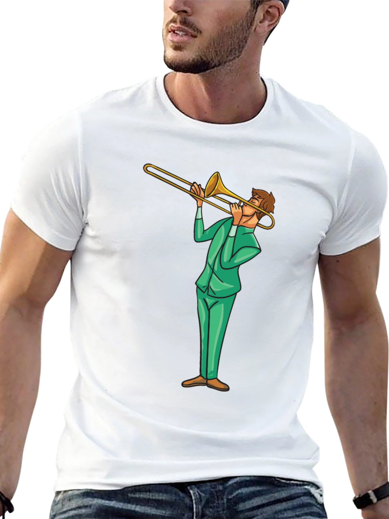Trombone Player Graphic Tee - Black Cotton T-Shirt