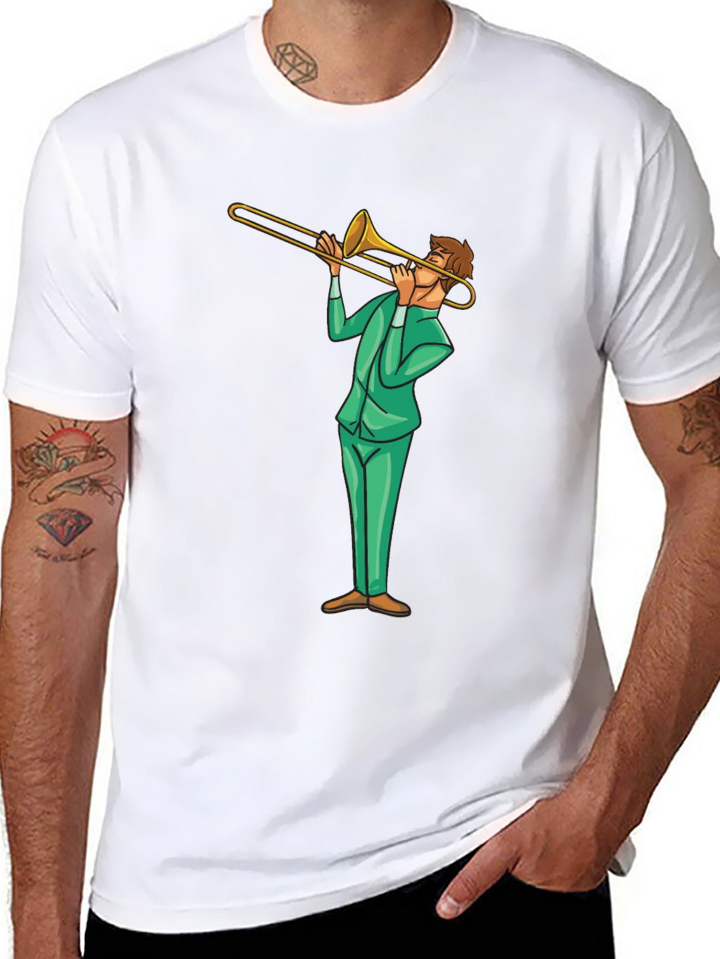 Trombone Player Graphic Tee - Black Cotton T-Shirt
