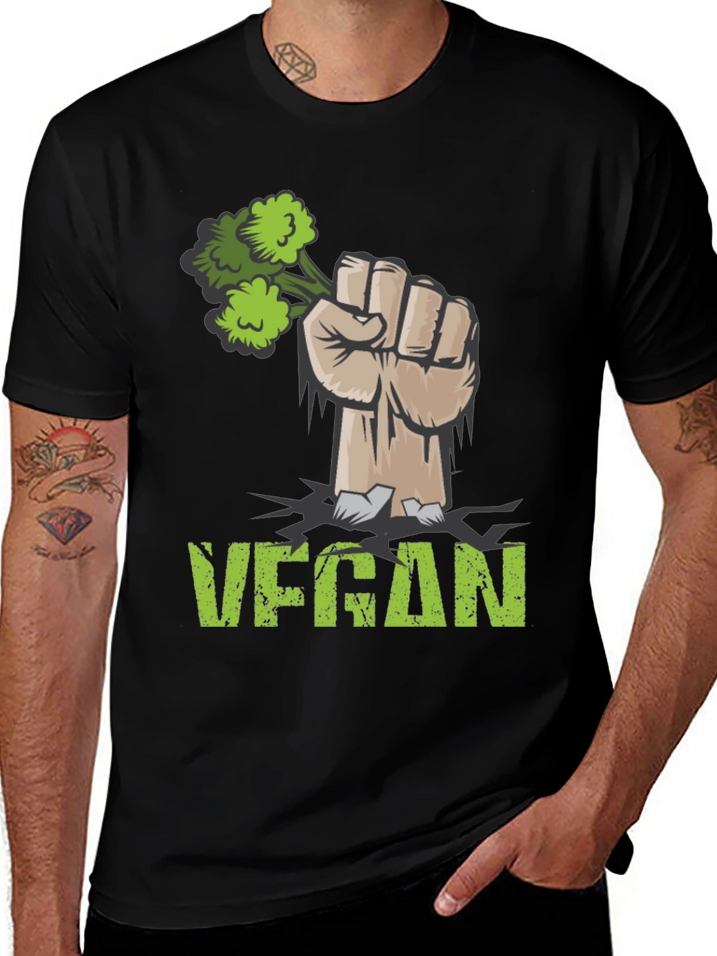 Vegan Broccoli Power Fist T-Shirt