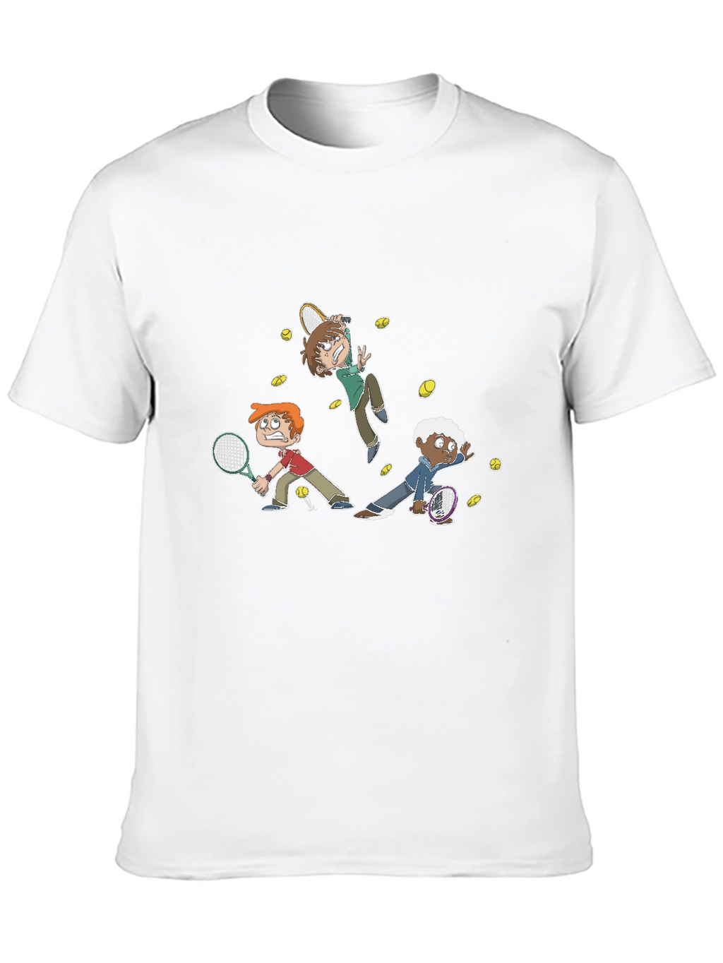 Tennis Cartoon Graphic Black T-Shirt