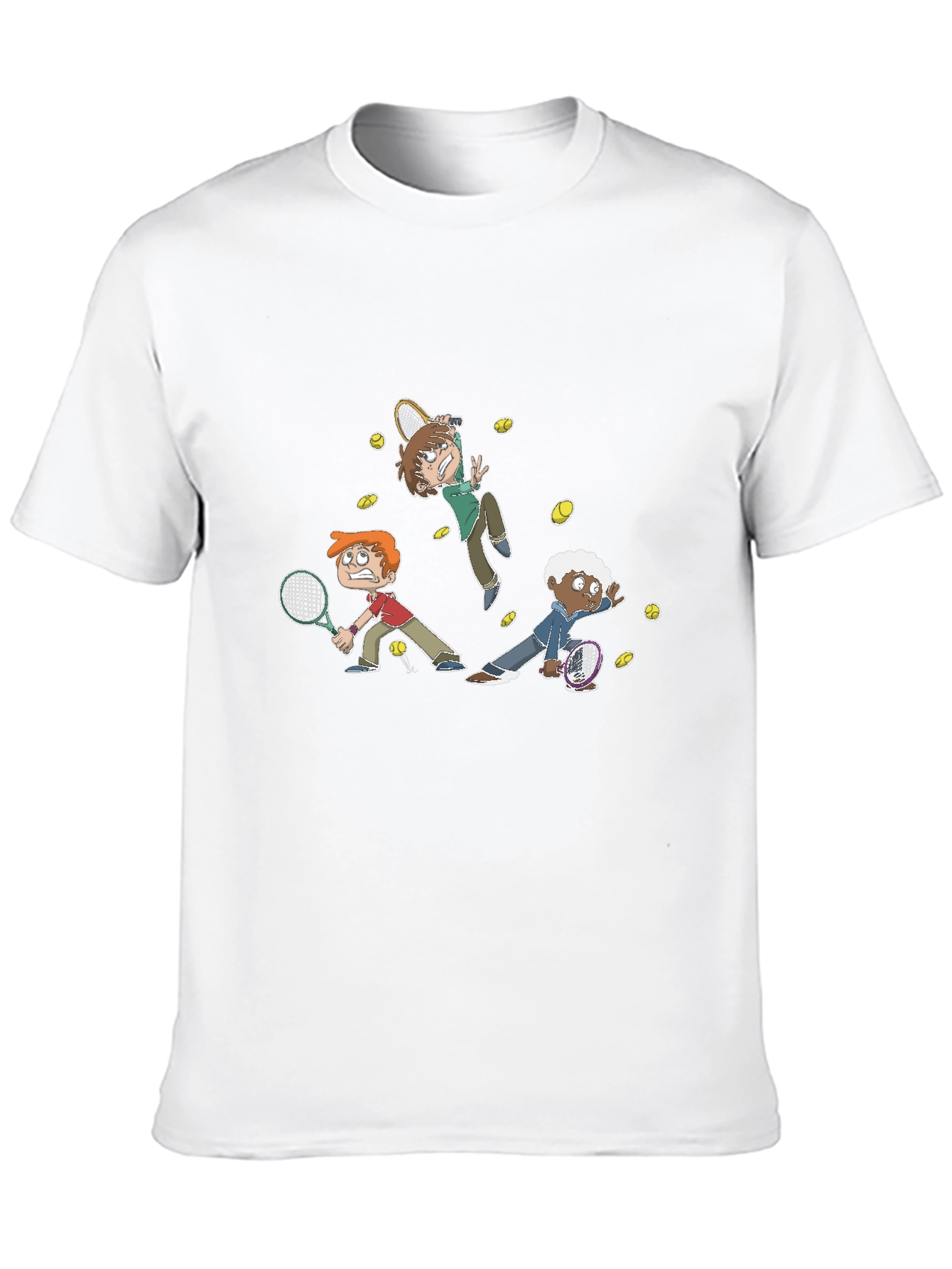 Tennis Cartoon Graphic Black T-Shirt