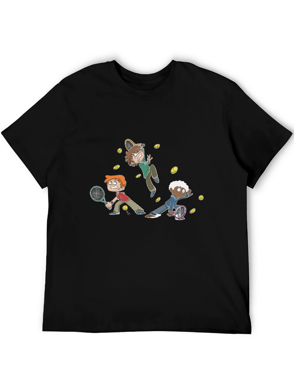 Tennis Cartoon Graphic Black T-Shirt