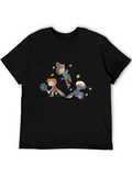 Tennis Cartoon Graphic Black T-Shirt
