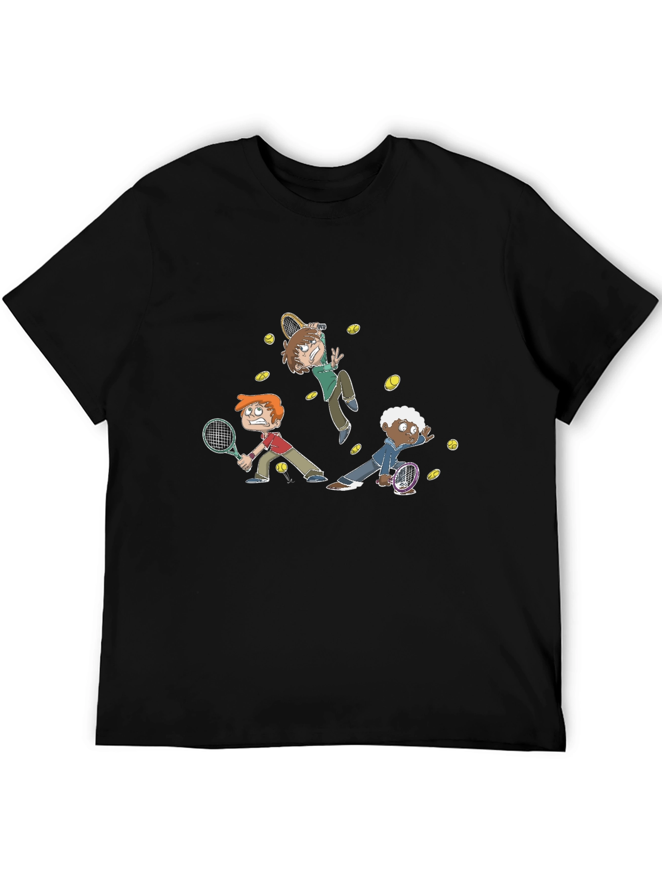 Tennis Cartoon Graphic Black T-Shirt