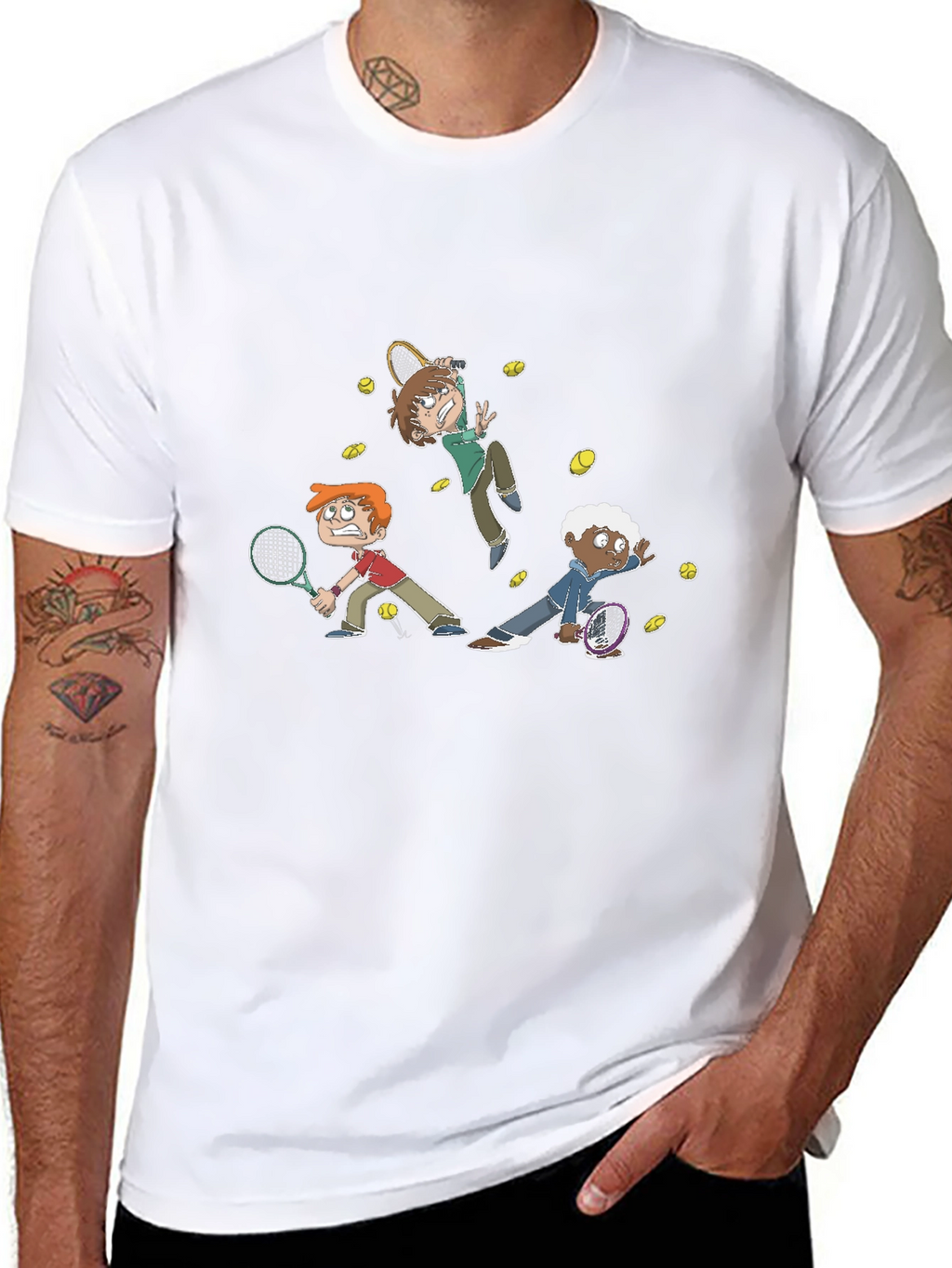 Tennis Cartoon Graphic Black T-Shirt