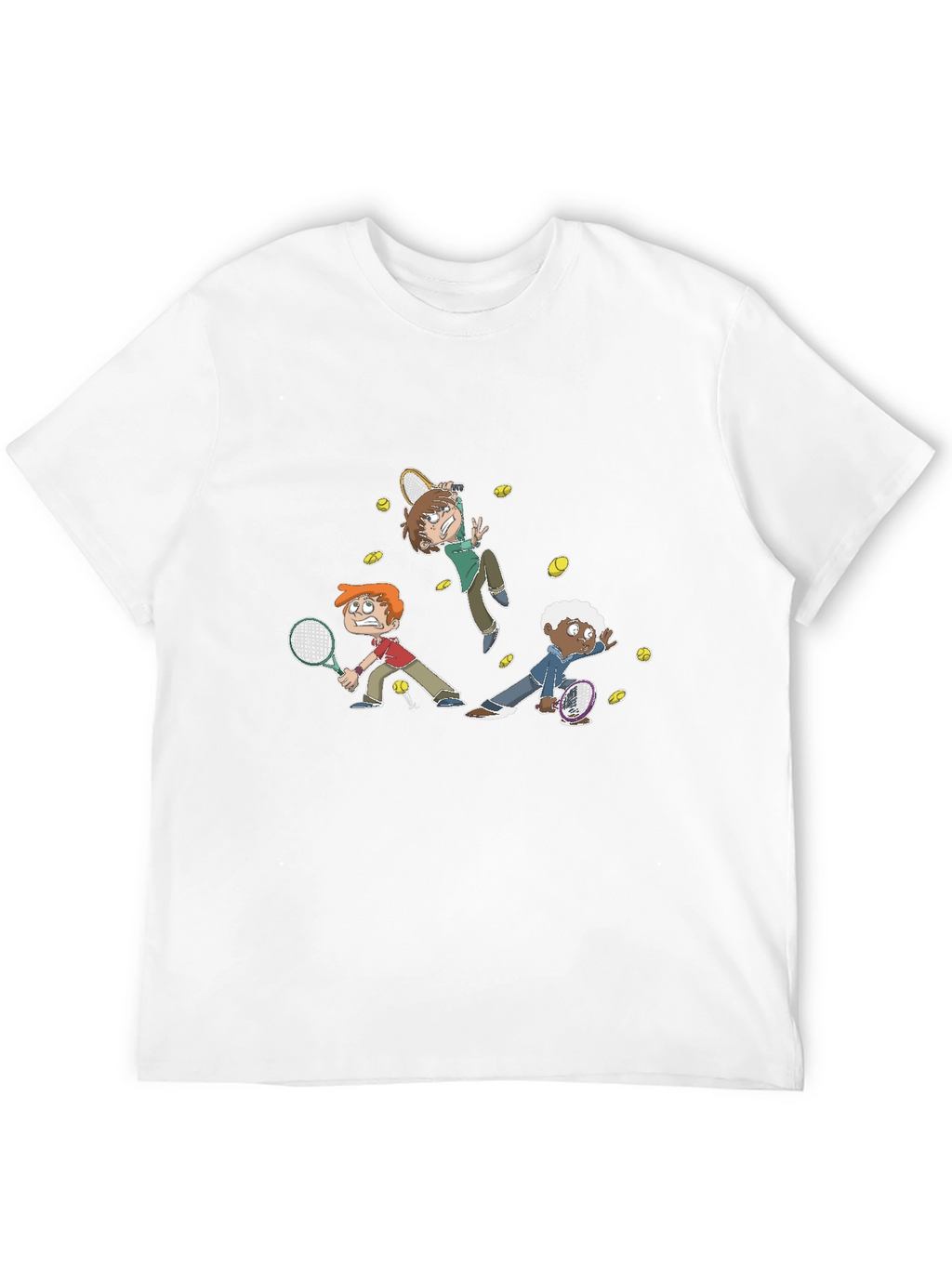 Tennis Cartoon Graphic Black T-Shirt
