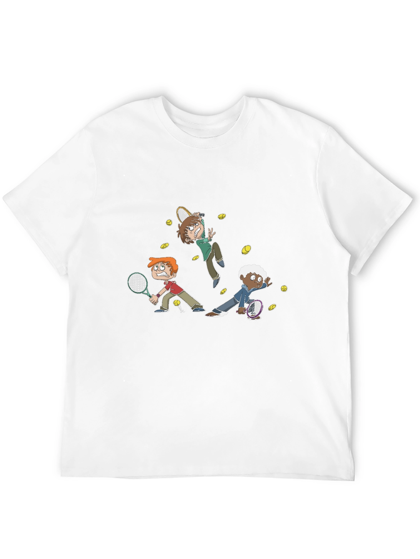Tennis Cartoon Graphic Black T-Shirt