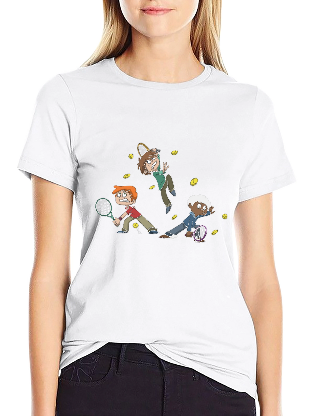 Tennis Cartoon Graphic Black T-Shirt