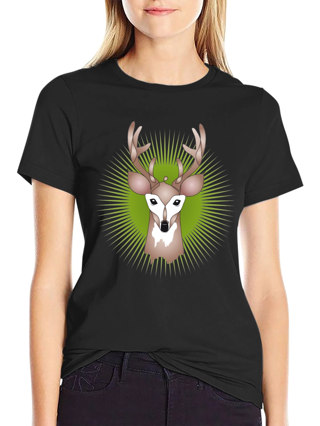 Deer Graphic Tee - Black Crew Neck T-Shirt