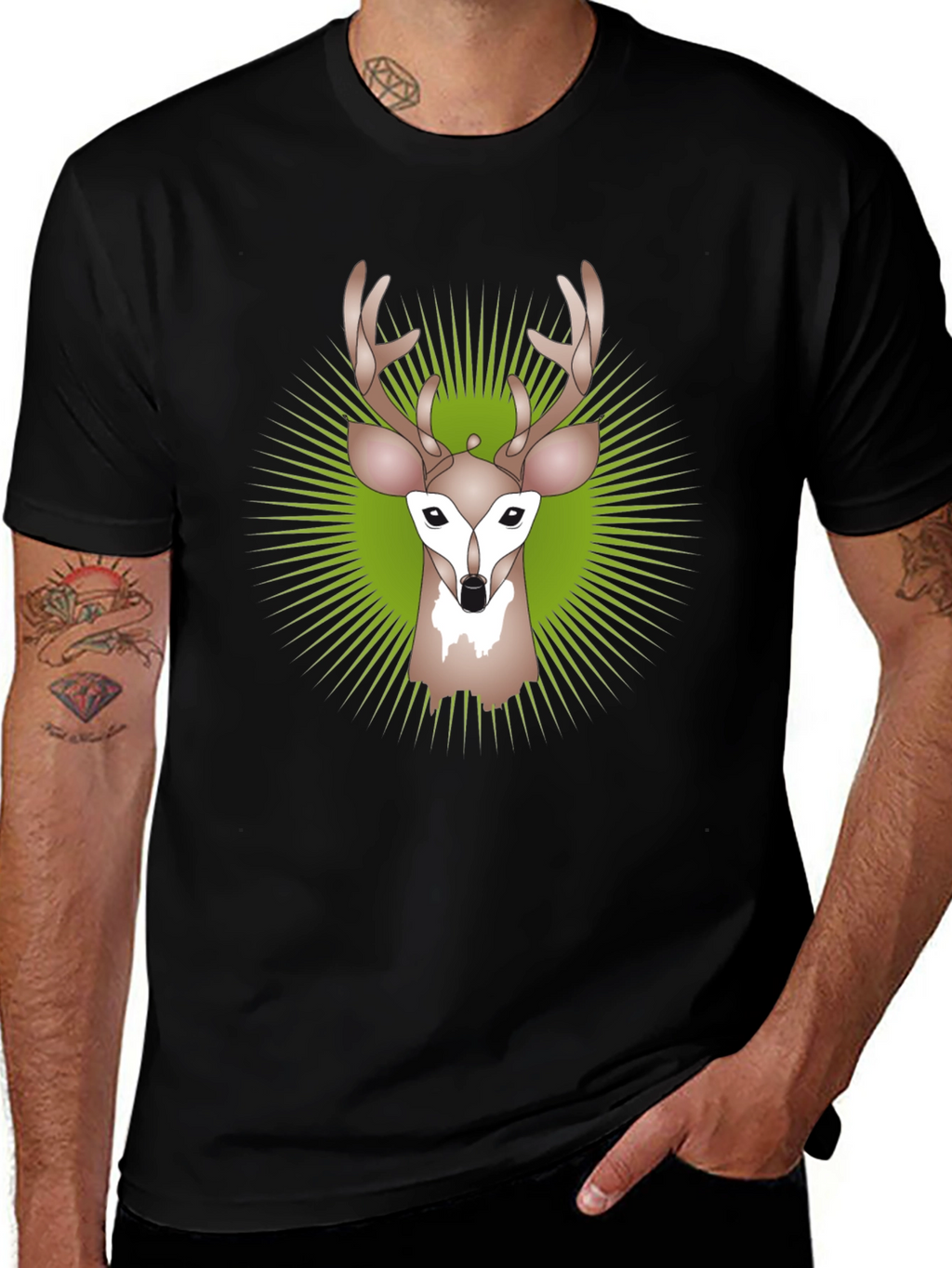 Deer Graphic Tee - Black Crew Neck T-Shirt