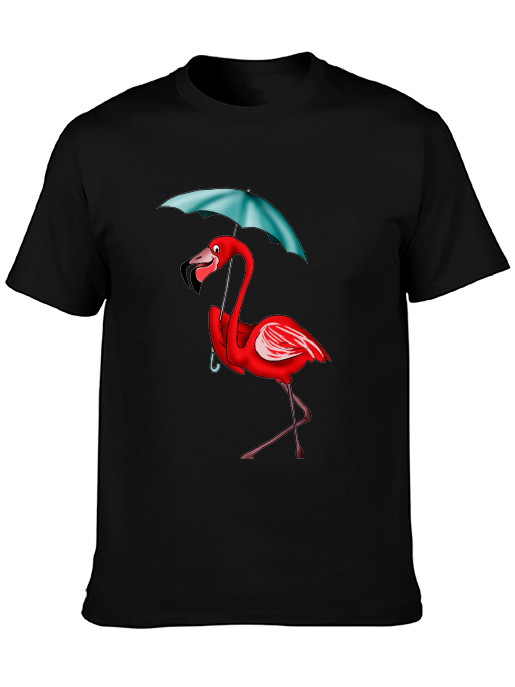 Flamingo Umbrella T-Shirt - Black