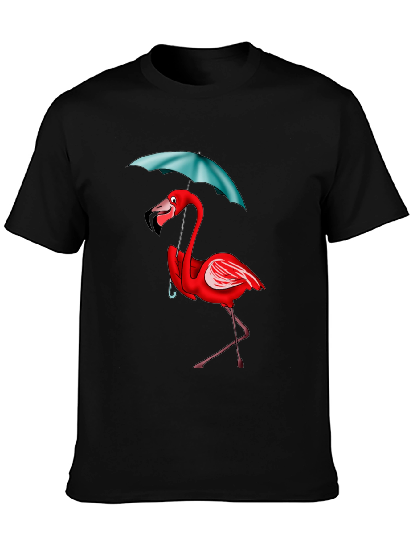 Flamingo Umbrella T-Shirt - Black