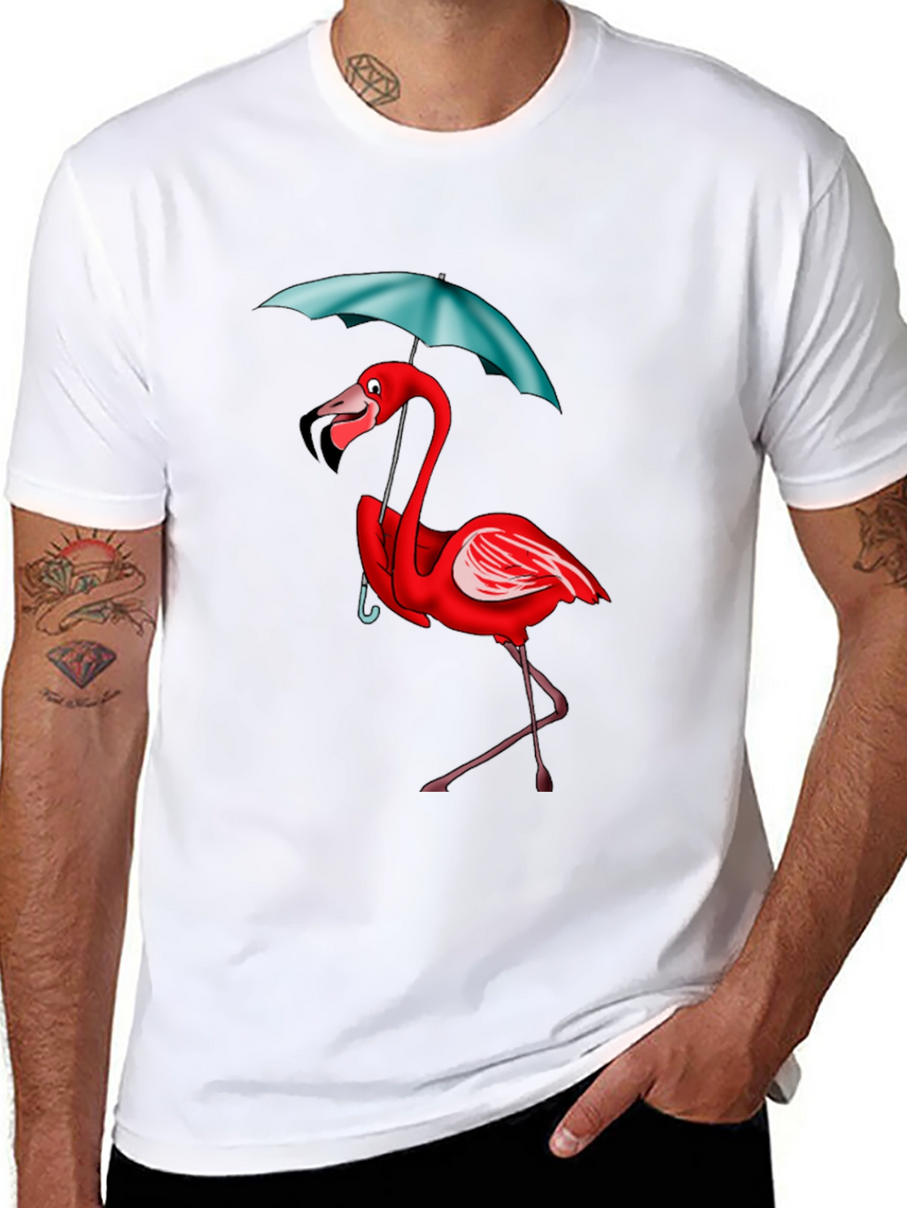 Flamingo Umbrella T-Shirt - Black