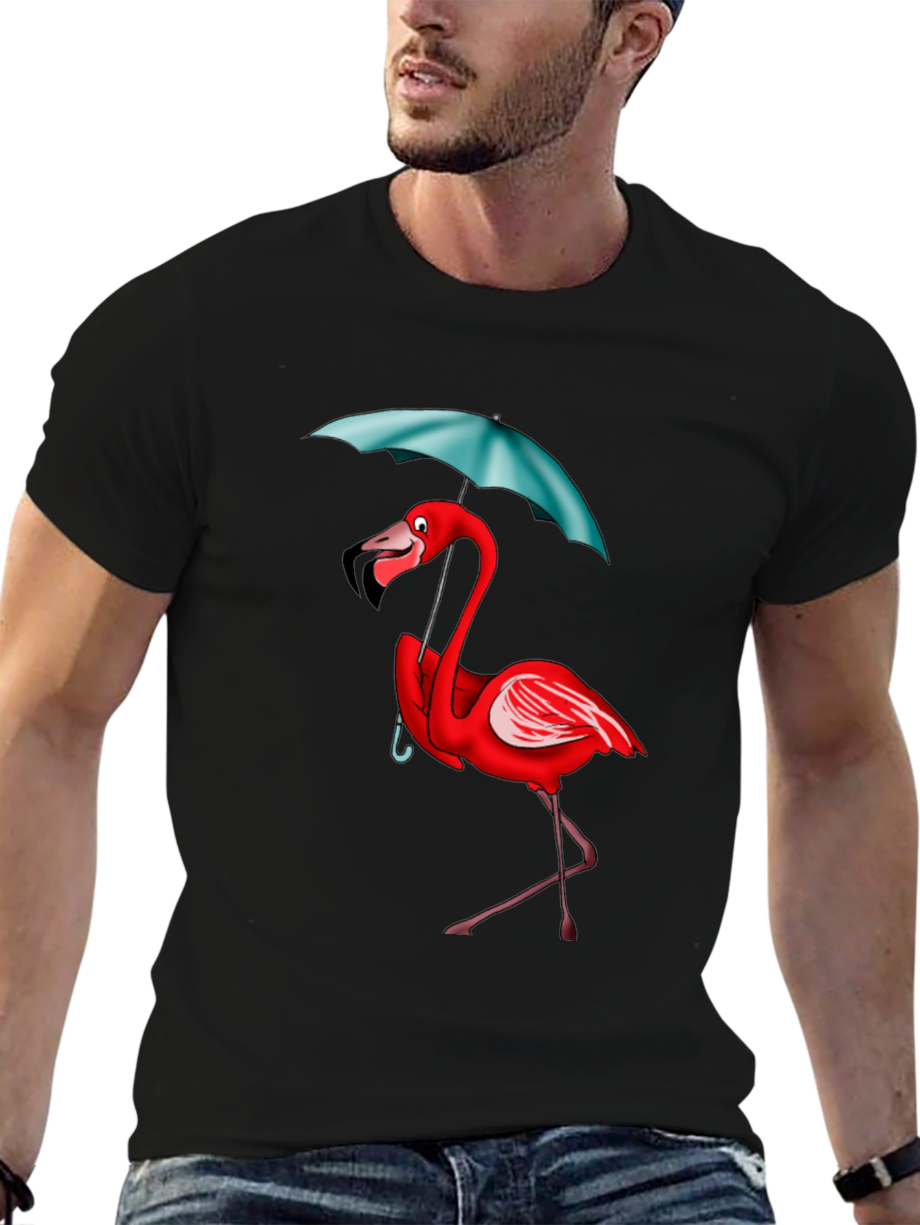 Flamingo Umbrella T-Shirt - Black
