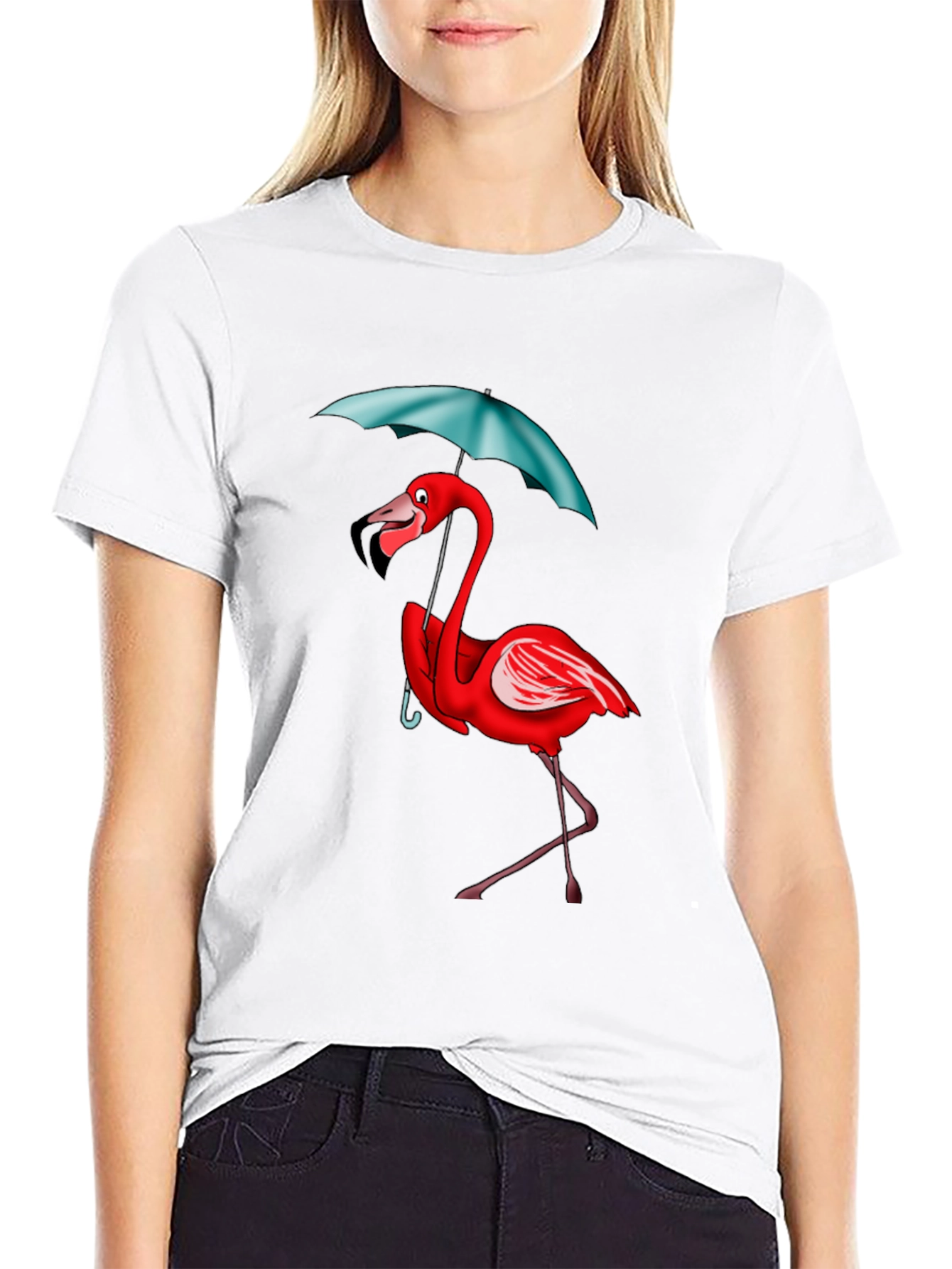 Flamingo Umbrella T-Shirt - Black