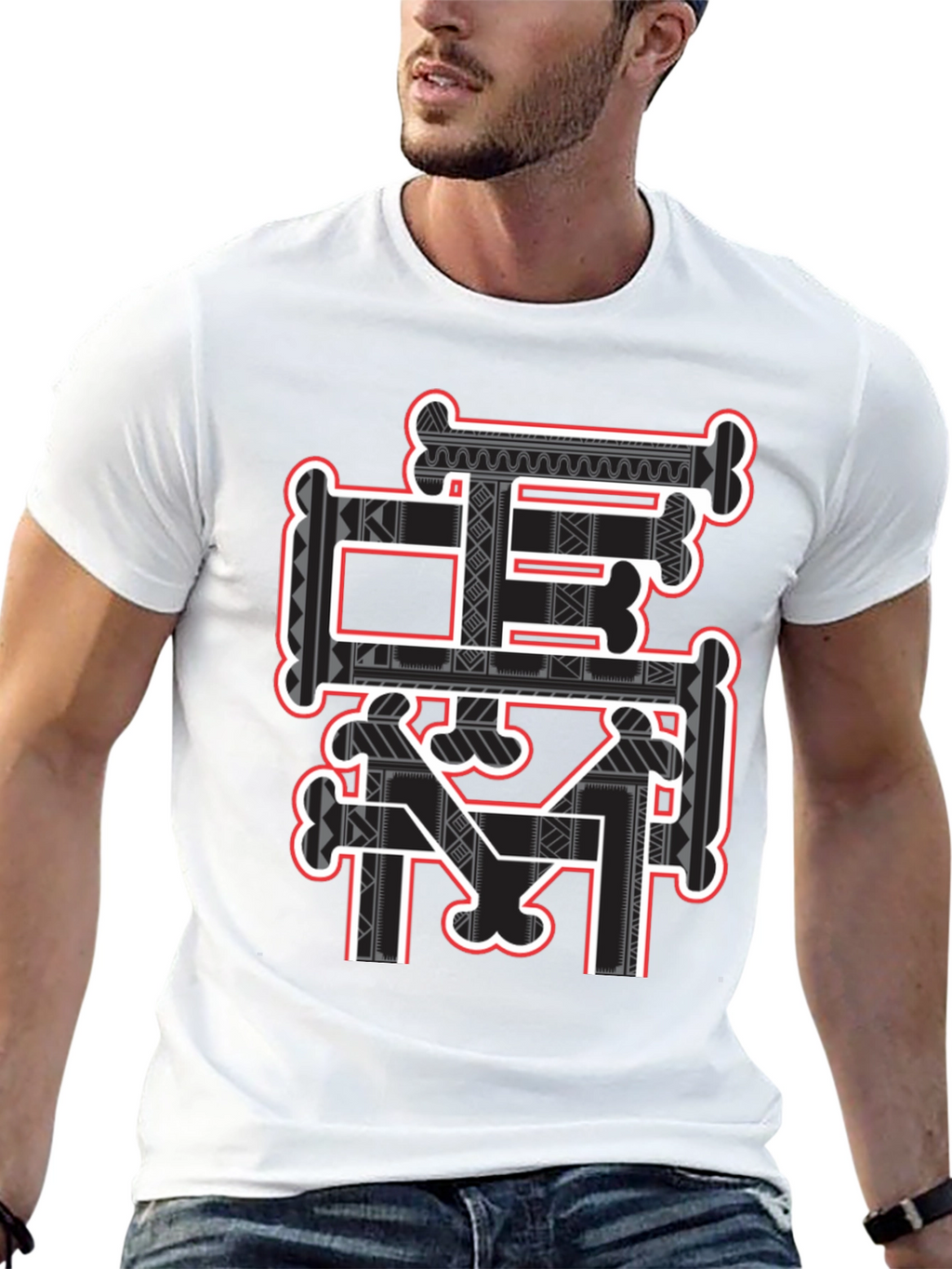 Tribal Bone Design Black T-Shirt