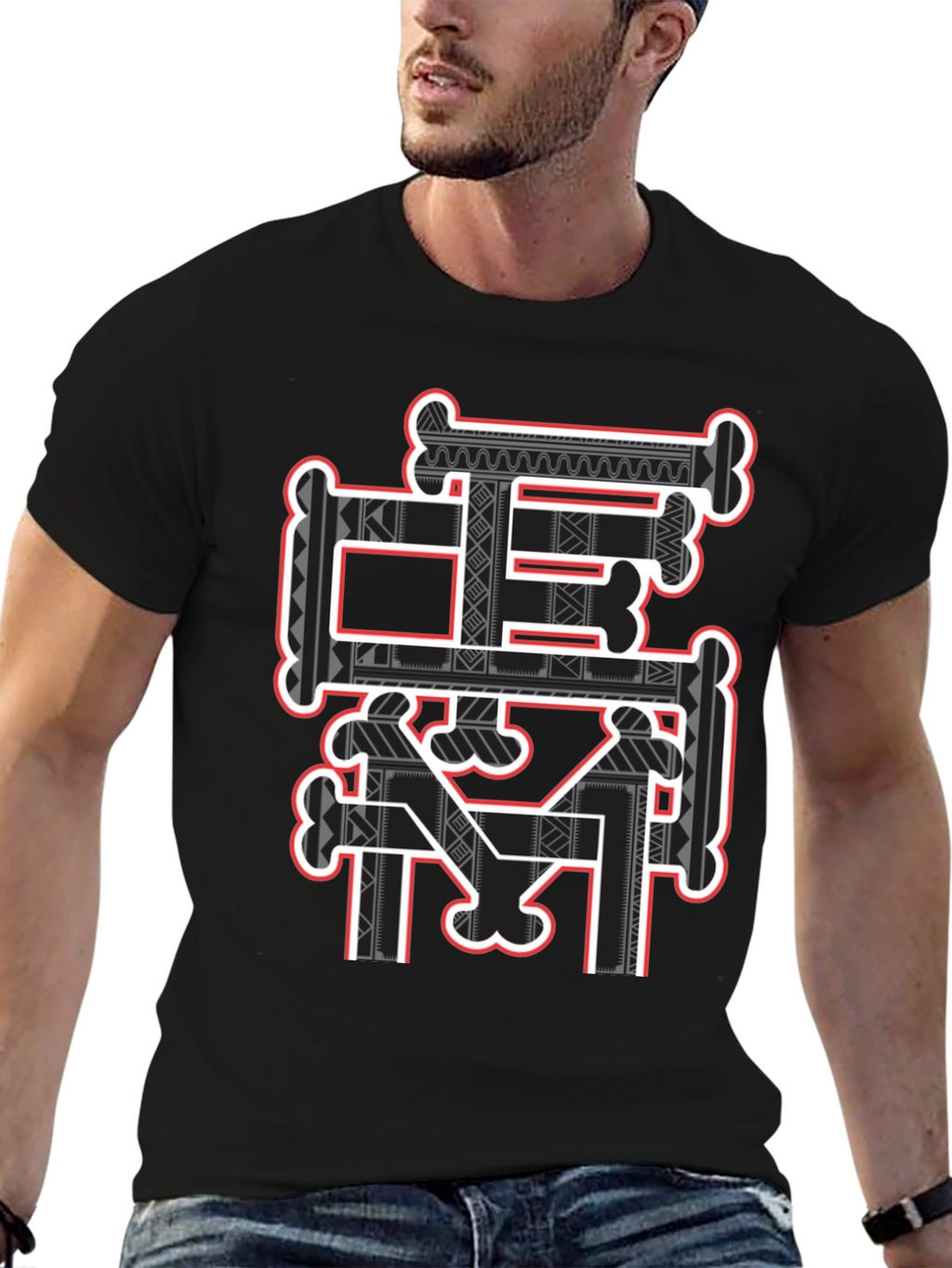 Tribal Bone Design Black T-Shirt