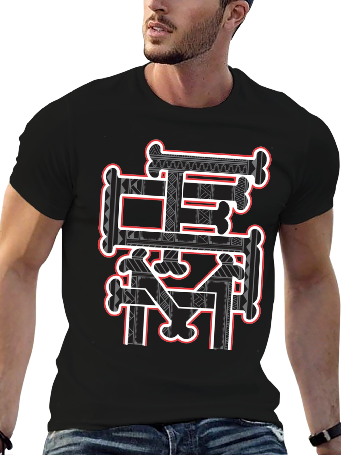 Tribal Bone Design Black T-Shirt