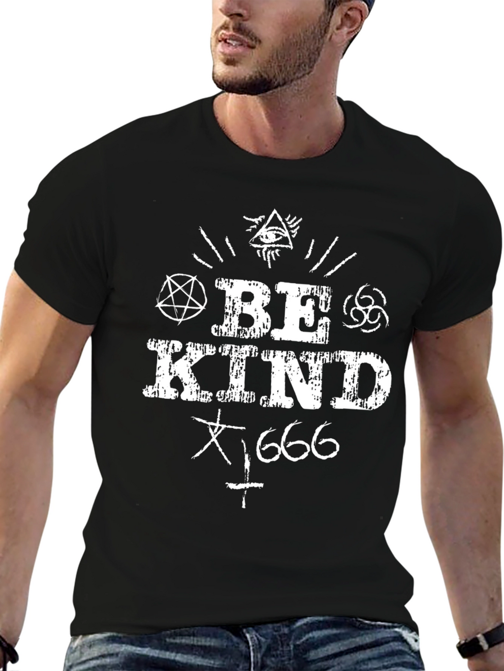 Be Kind 666 Graphic Print Tee - Black