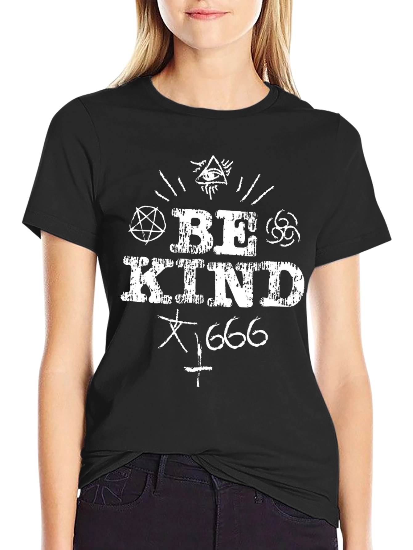 Be Kind 666 Graphic Print Tee - Black