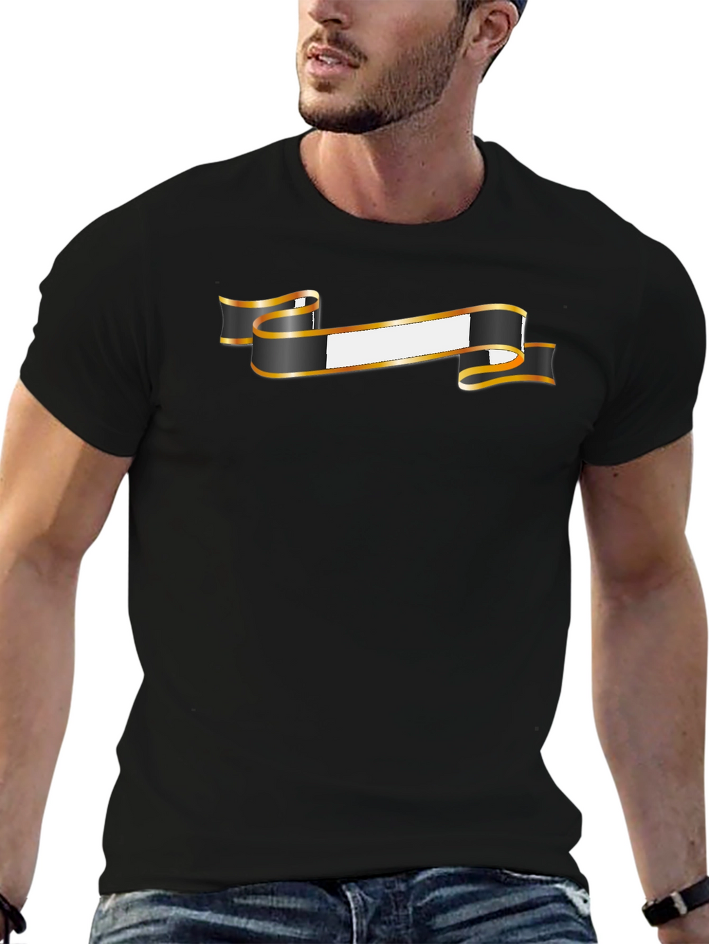 Stylish Black Tee with Customizable Banner Design