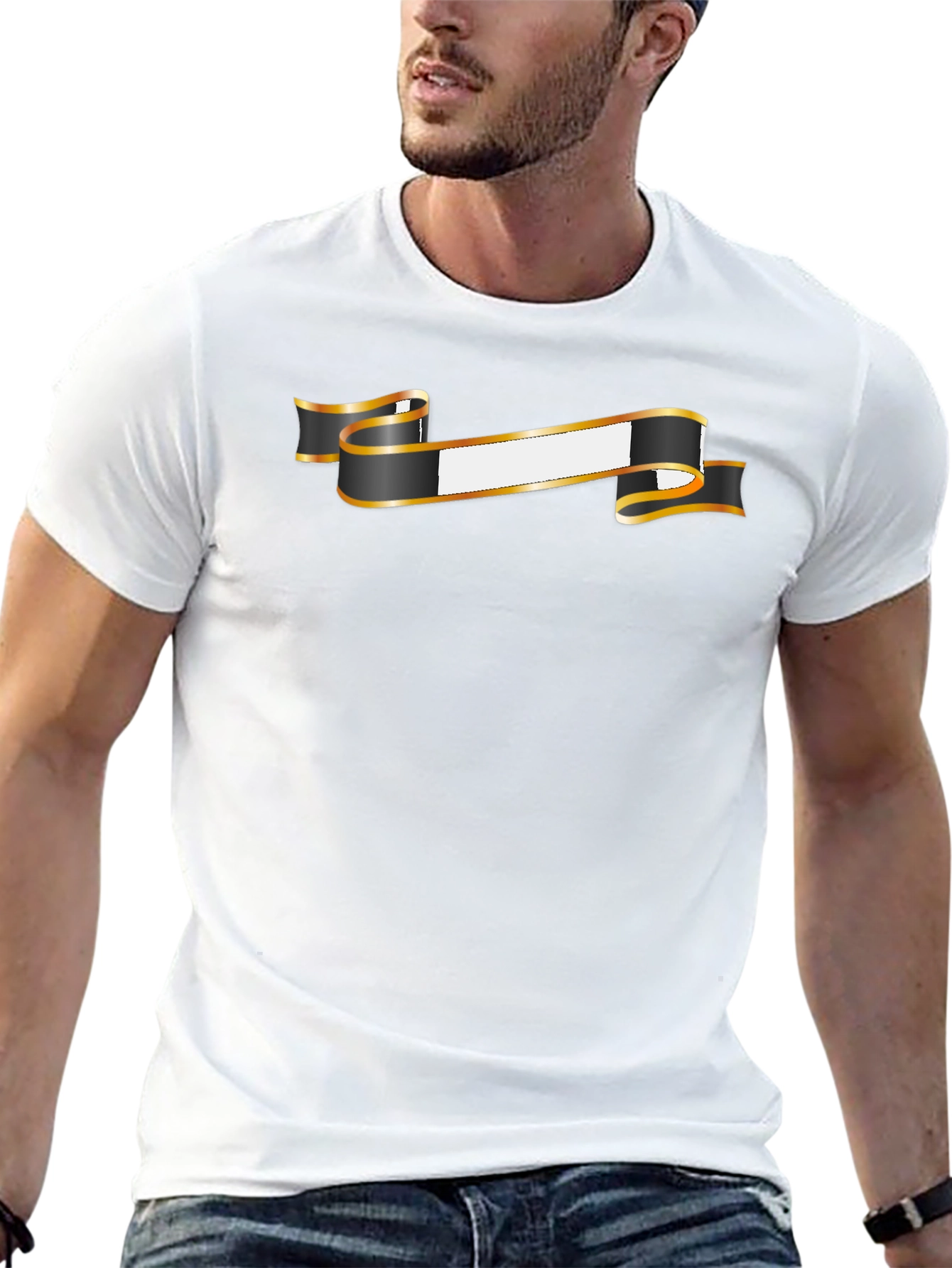 Stylish Black Tee with Customizable Banner Design
