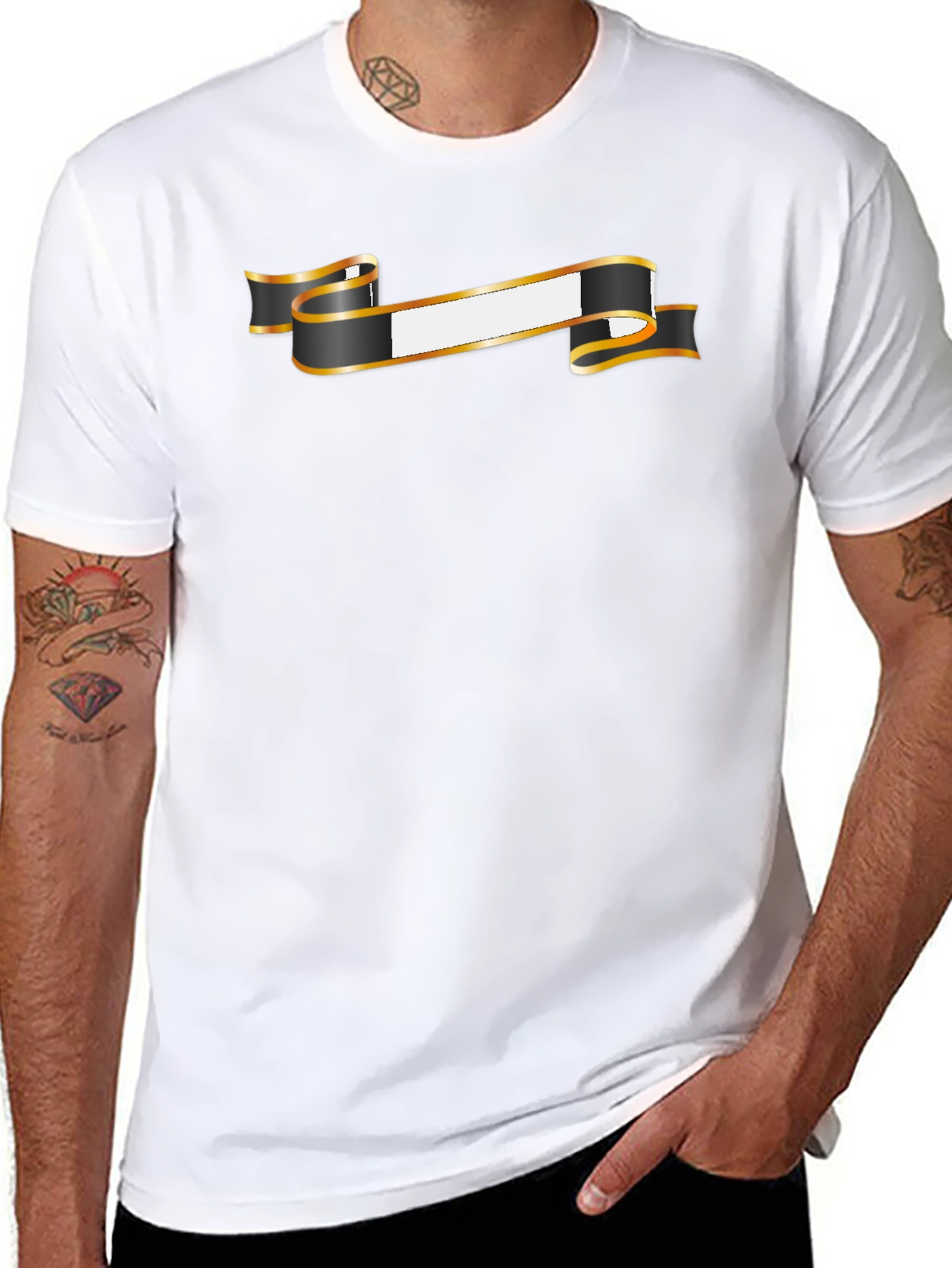 Stylish Black Tee with Customizable Banner Design