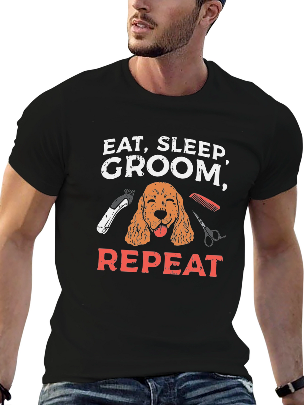 Eat Sleep Groom Repeat T-Shirt - Dog Groomer Tee