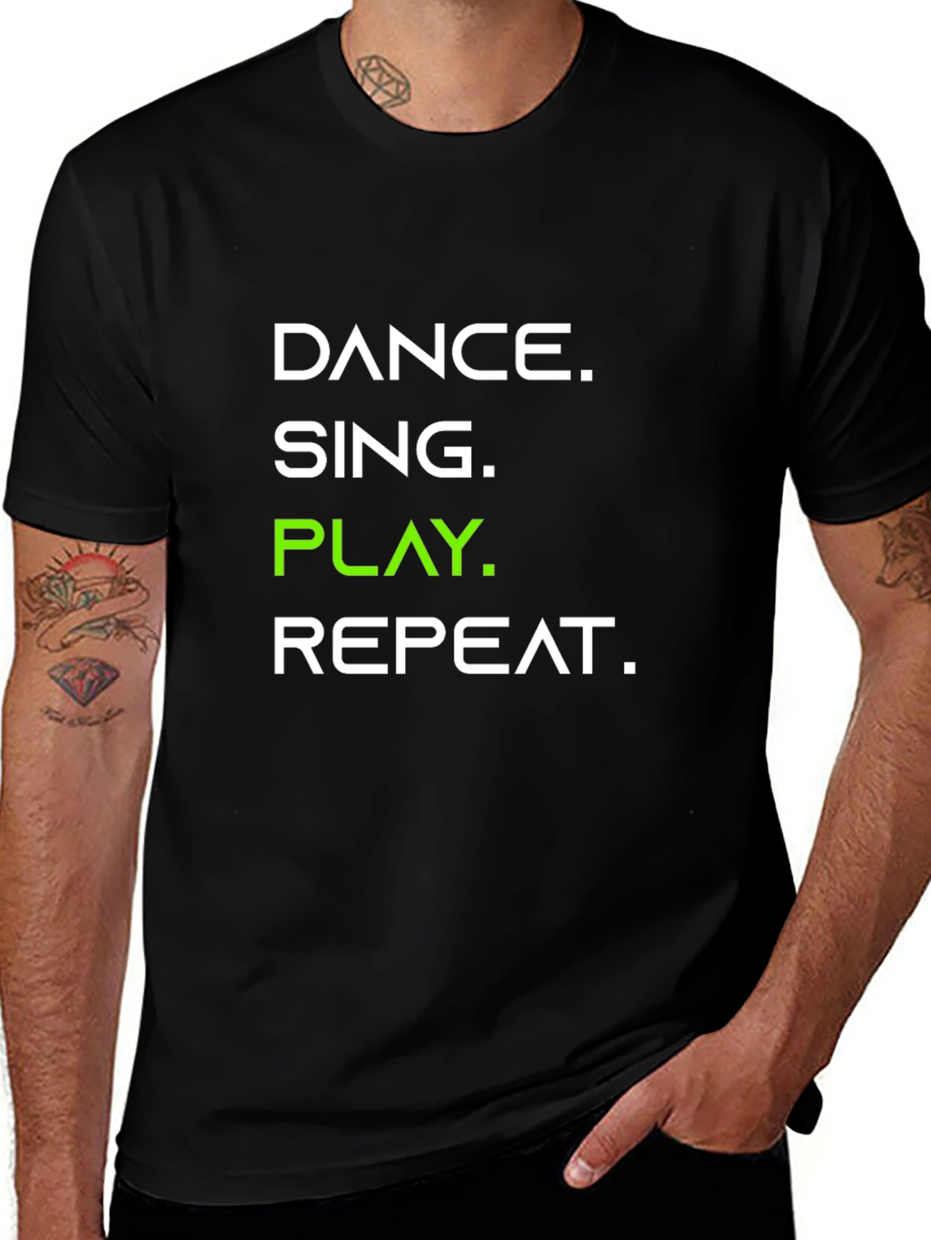Dance Sing Play Repeat Black Graphic Tee