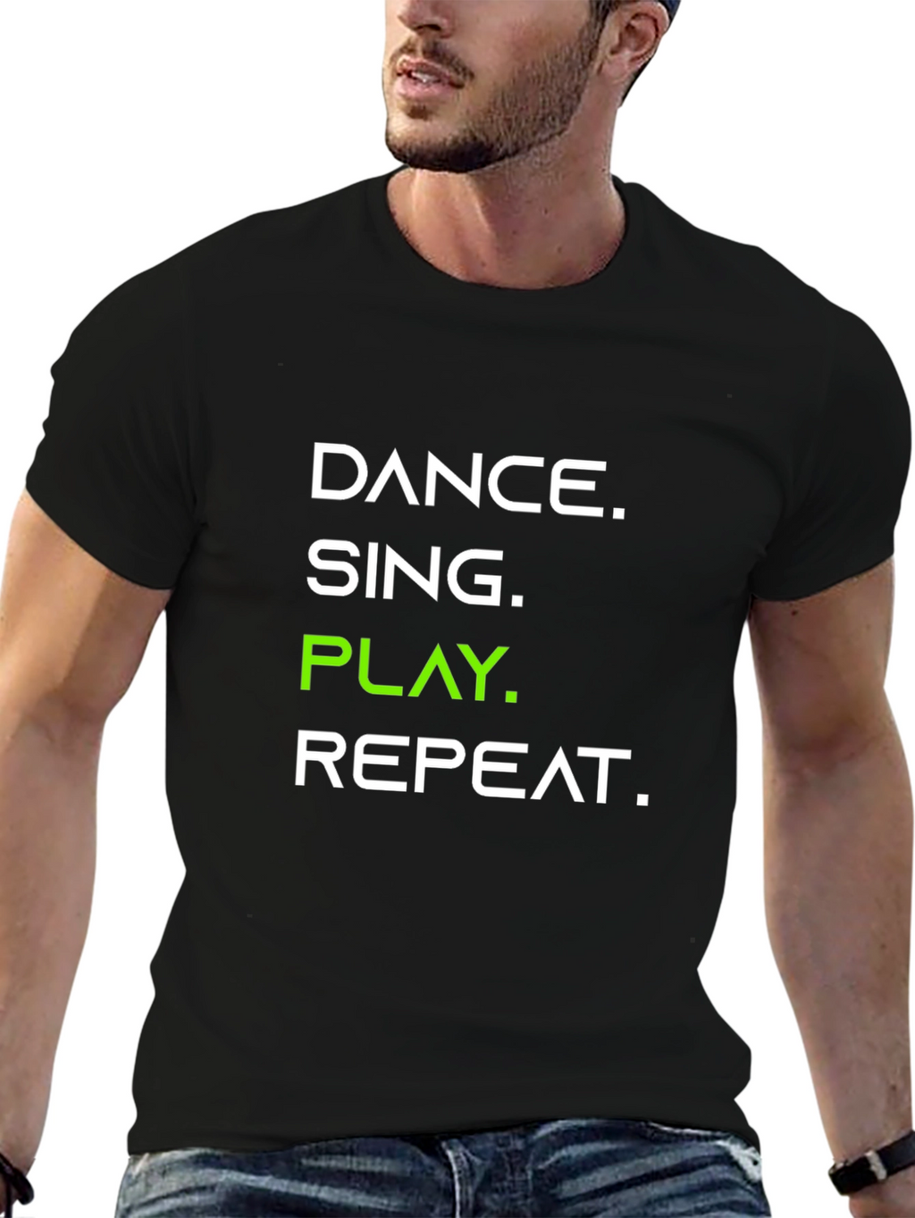 Dance Sing Play Repeat Black Graphic Tee