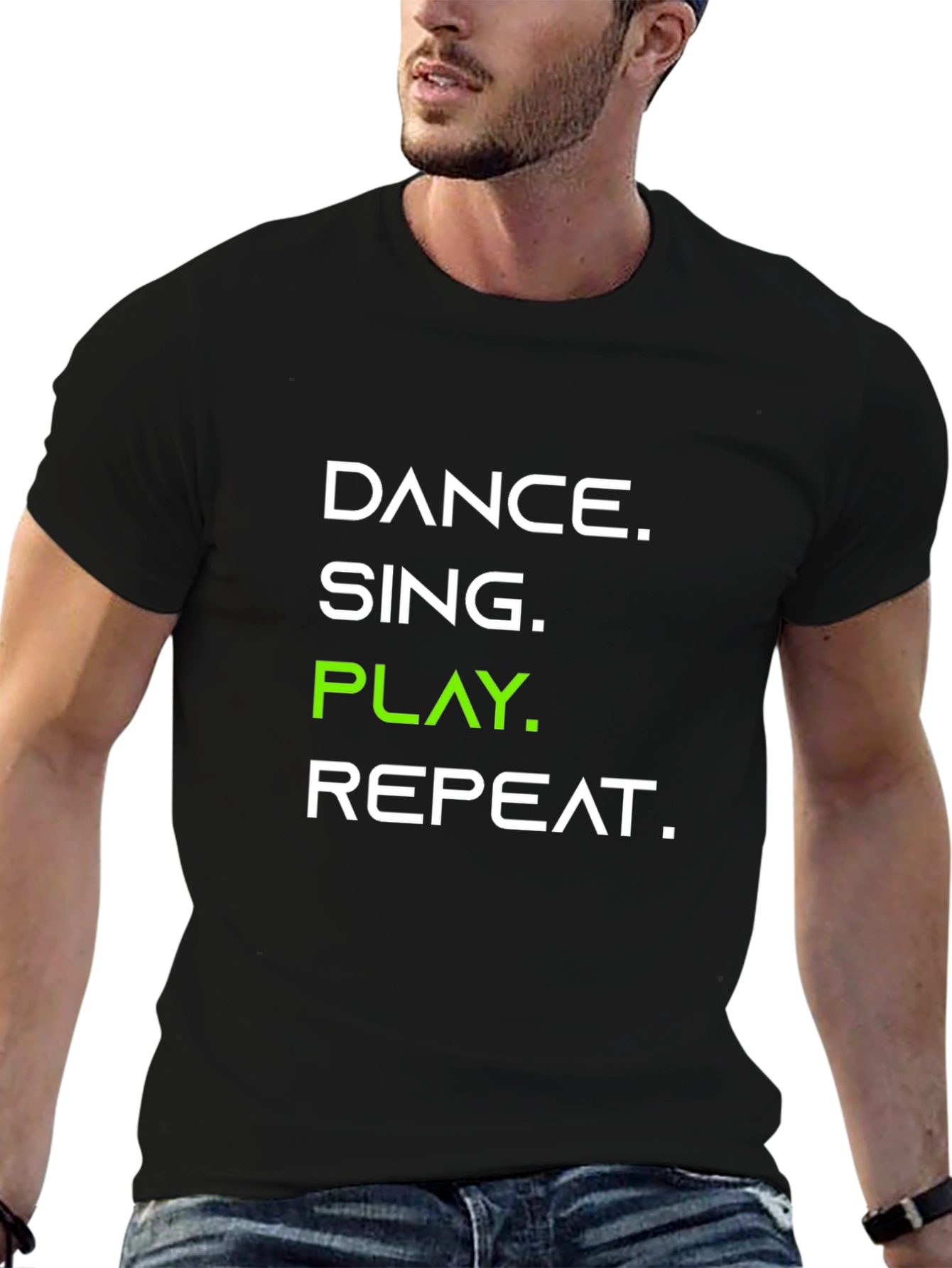 Dance Sing Play Repeat Black Graphic Tee