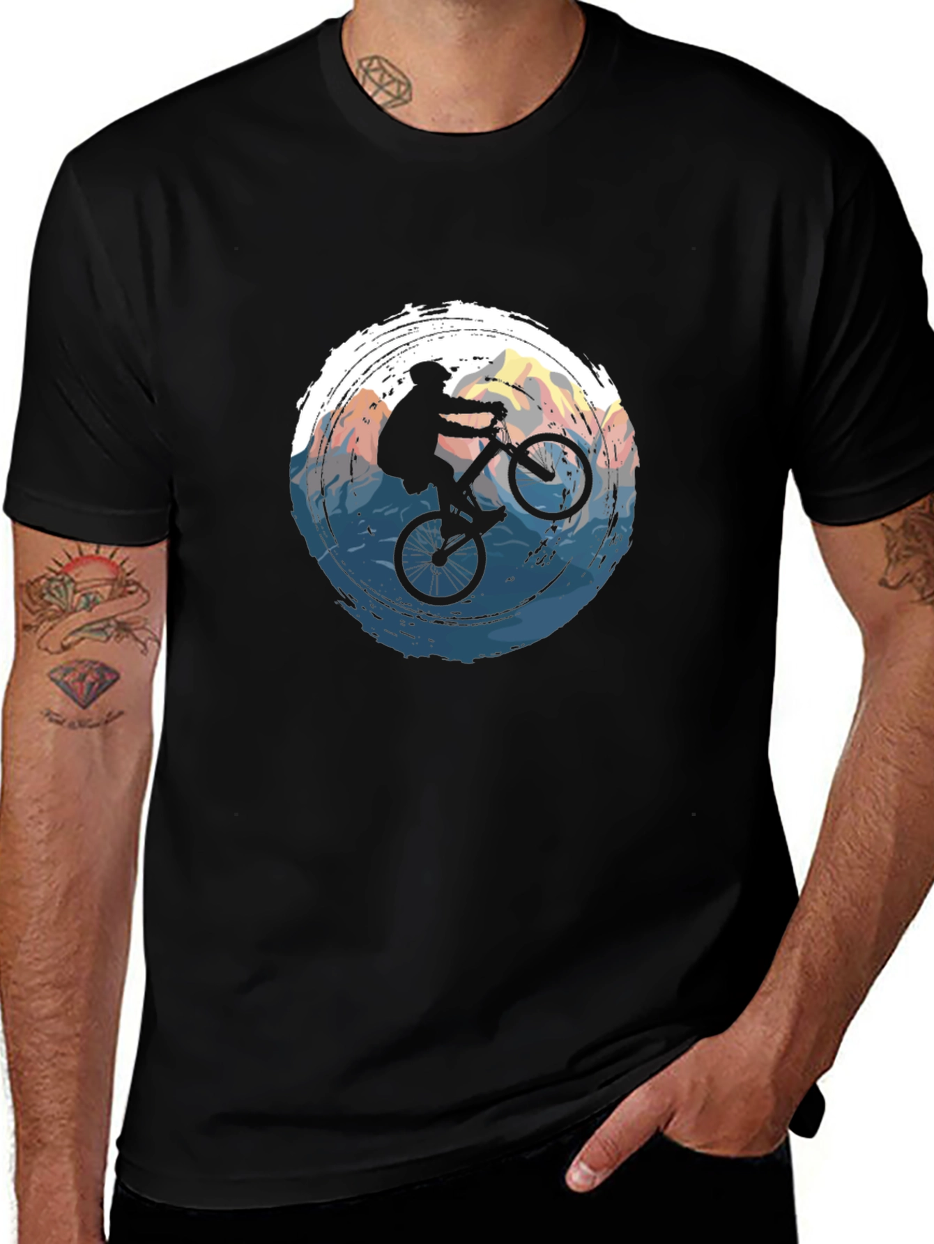 Mountain Biker Graphic Tee - Black Cotton T-Shirt