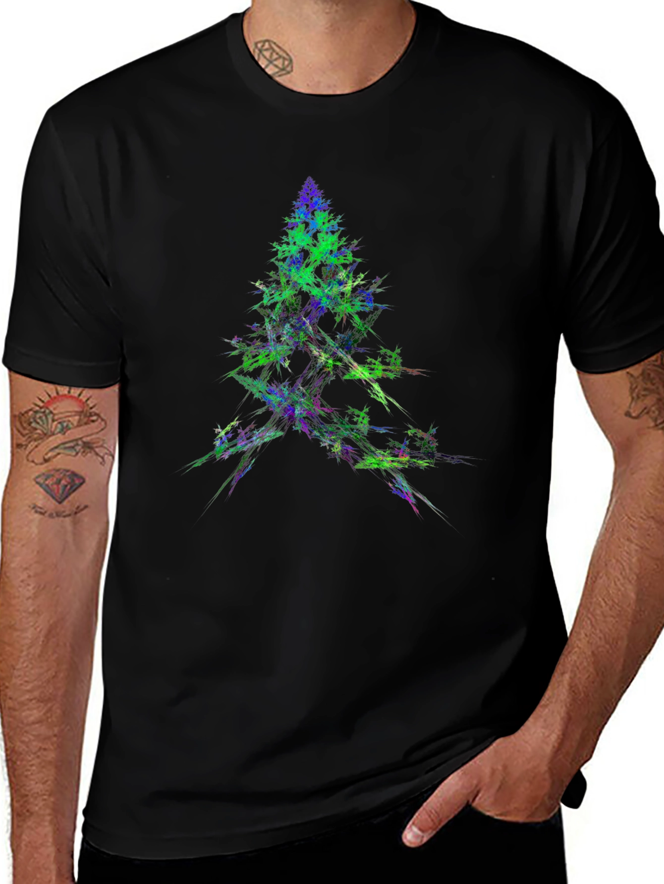 Abstract Christmas Tree Graphic Black T-Shirt