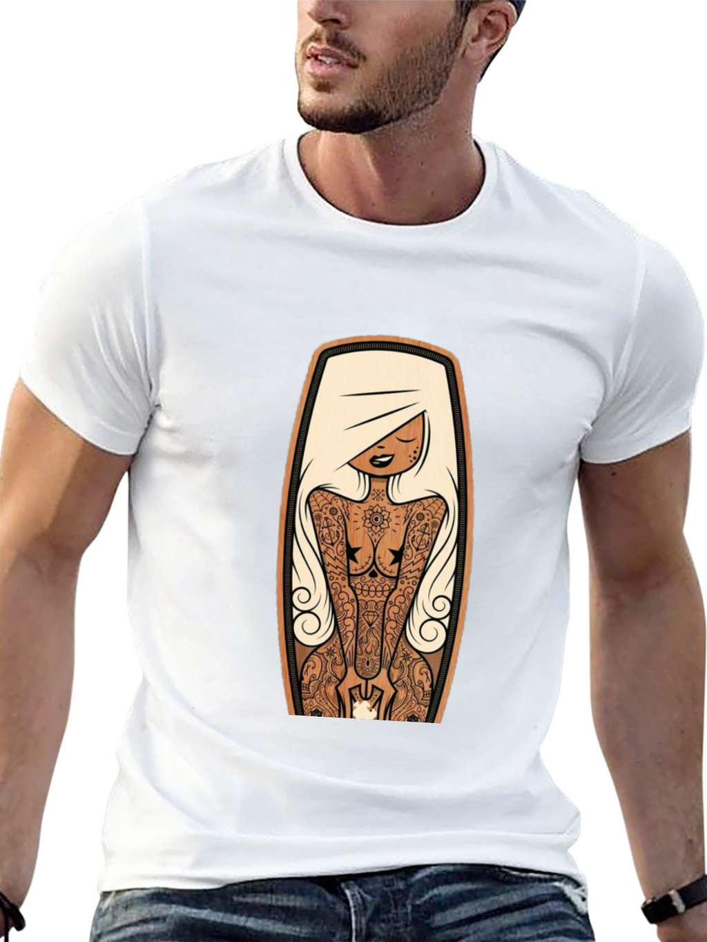 Tattooed Lady Graphic Tee - Black Crew Neck
