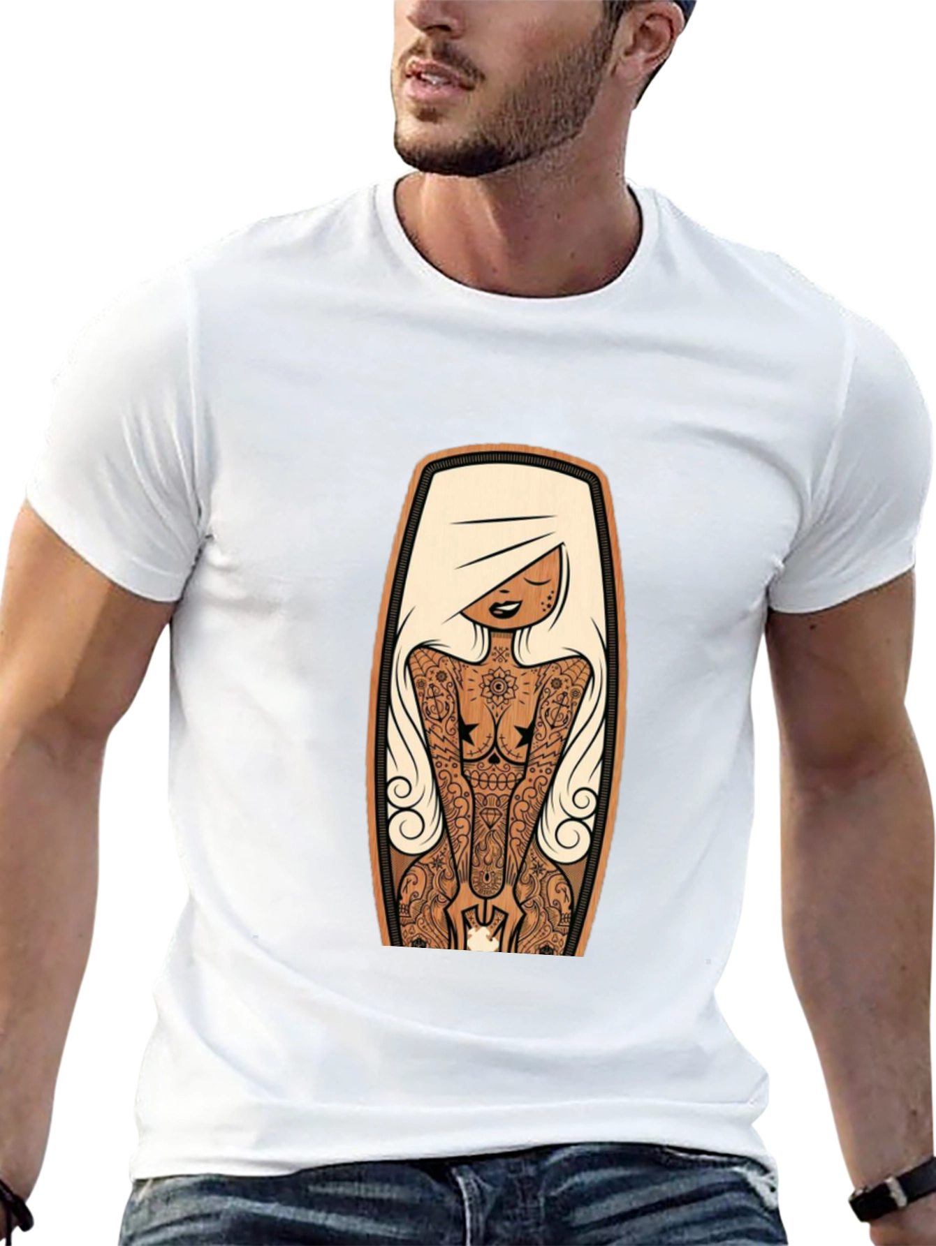 Tattooed Lady Graphic Tee - Black Crew Neck