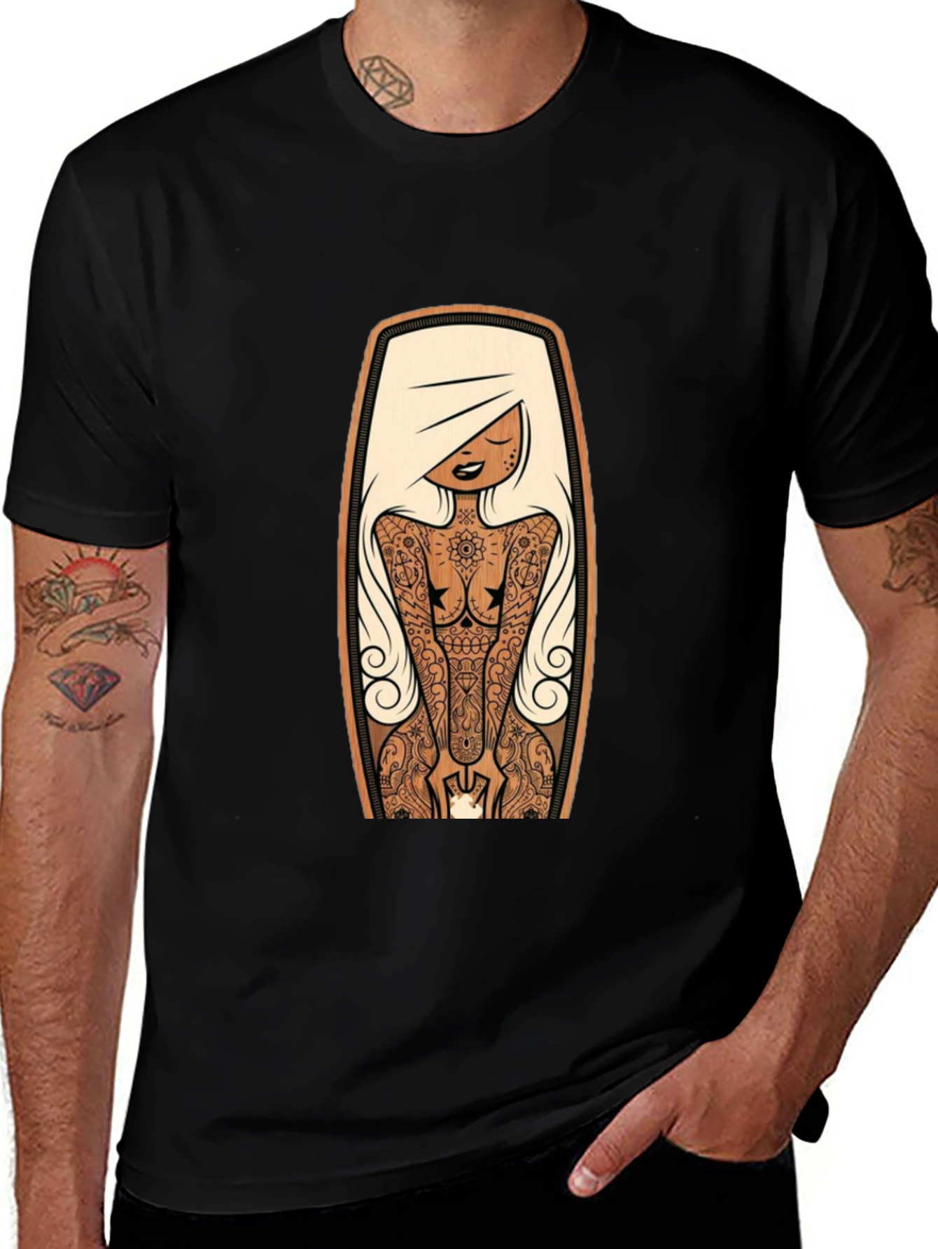 Tattooed Lady Graphic Tee - Black Crew Neck