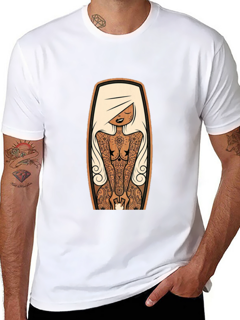 Tattooed Lady Graphic Tee - Black Crew Neck