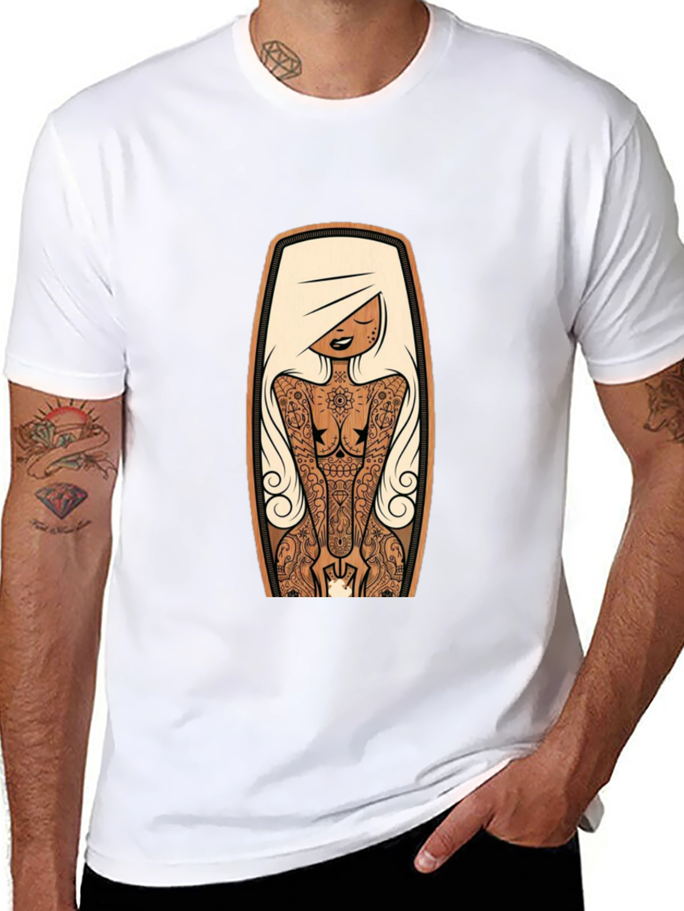 Tattooed Lady Graphic Tee - Black Crew Neck