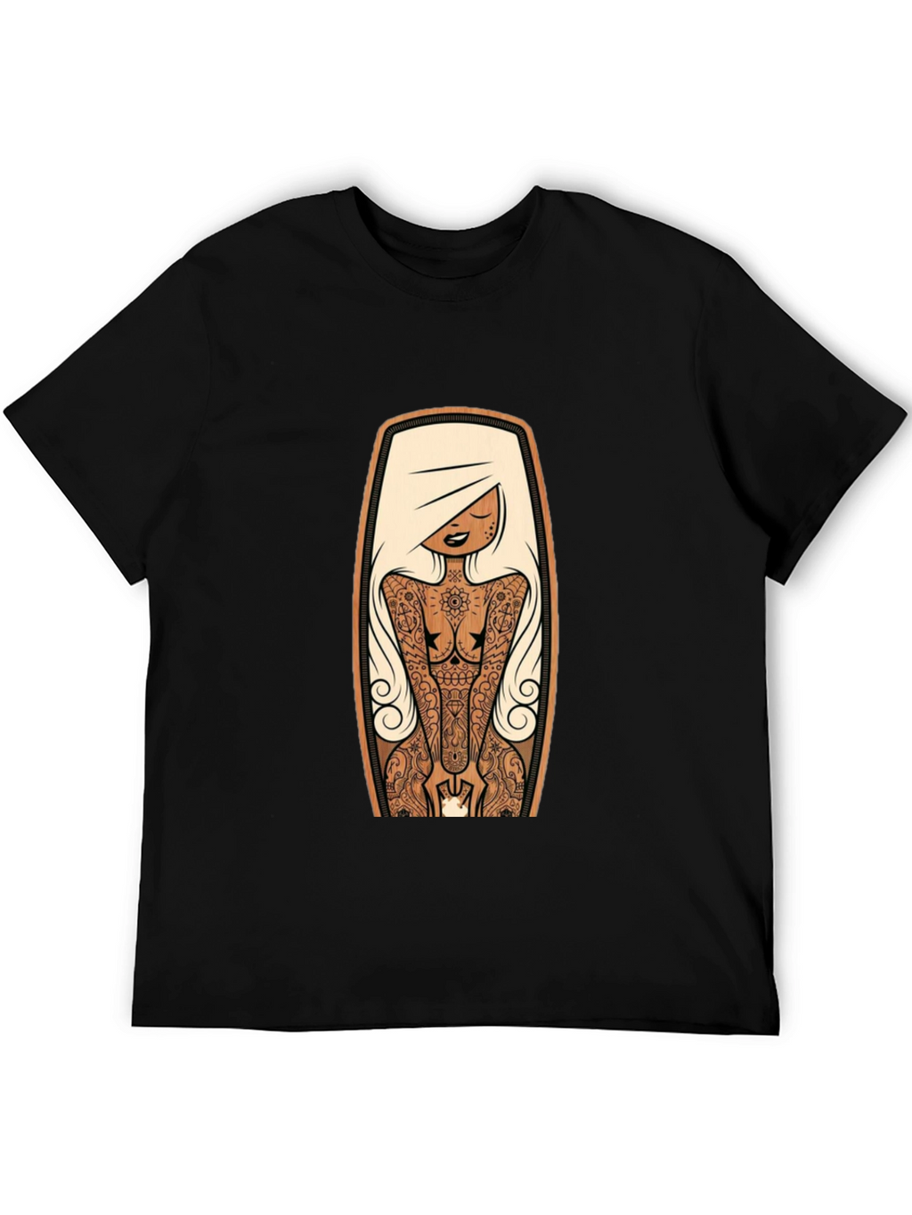 Tattooed Lady Graphic Tee - Black Crew Neck