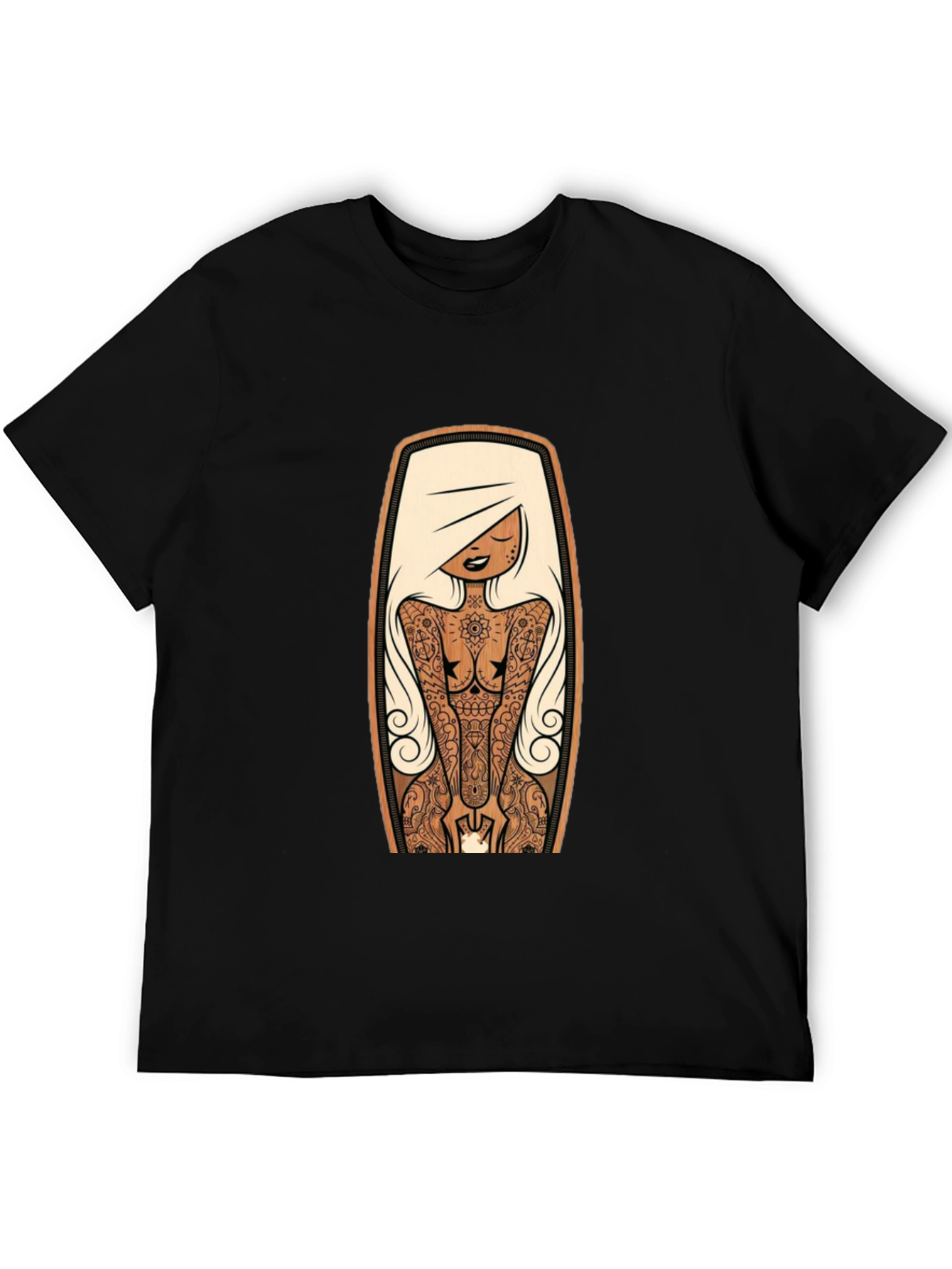 Tattooed Lady Graphic Tee - Black Crew Neck