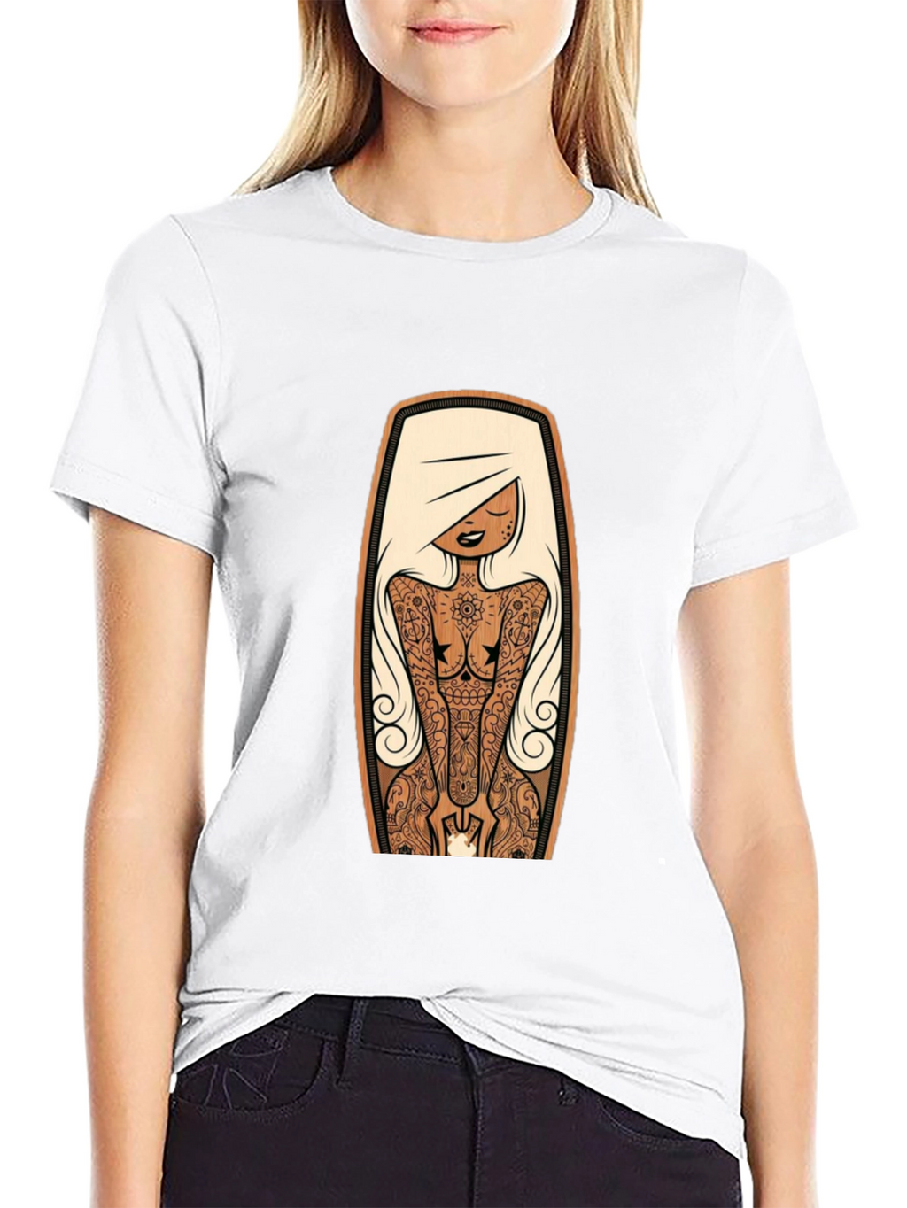 Tattooed Lady Graphic Tee - Black Crew Neck