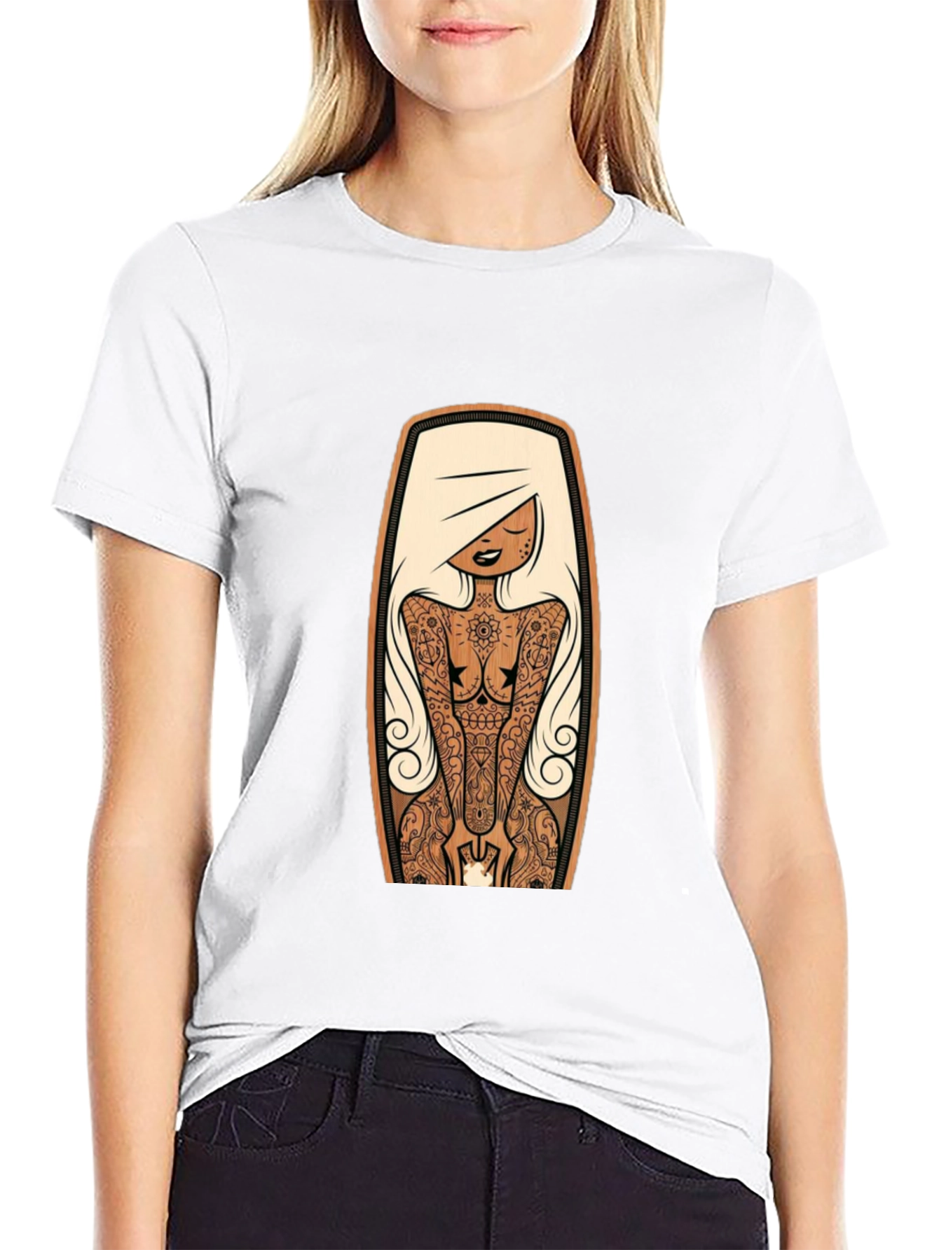 Tattooed Lady Graphic Tee - Black Crew Neck