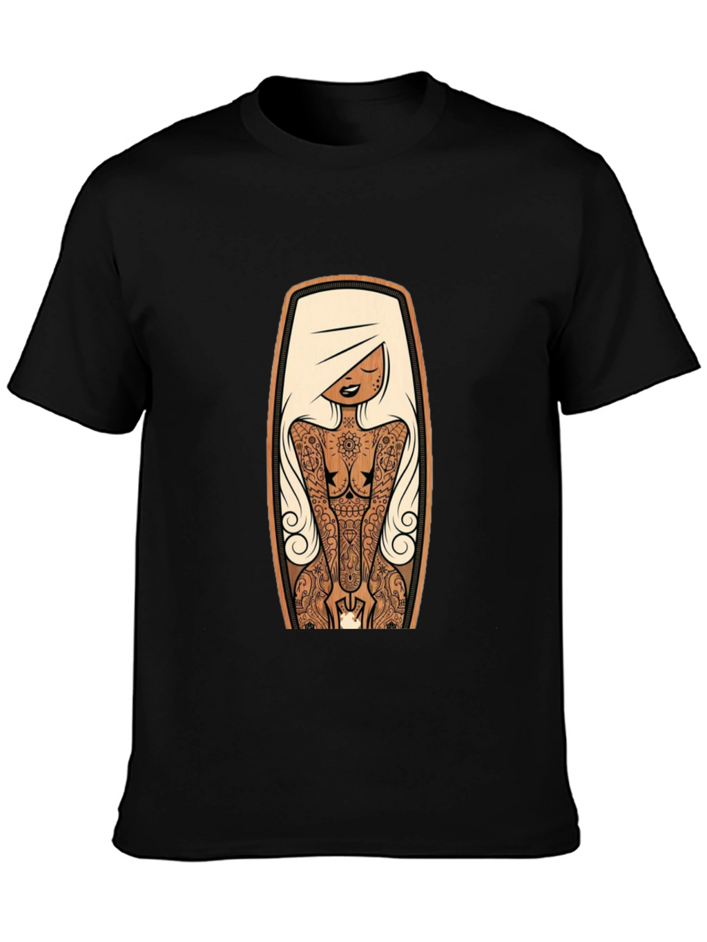 Tattooed Lady Graphic Tee - Black Crew Neck
