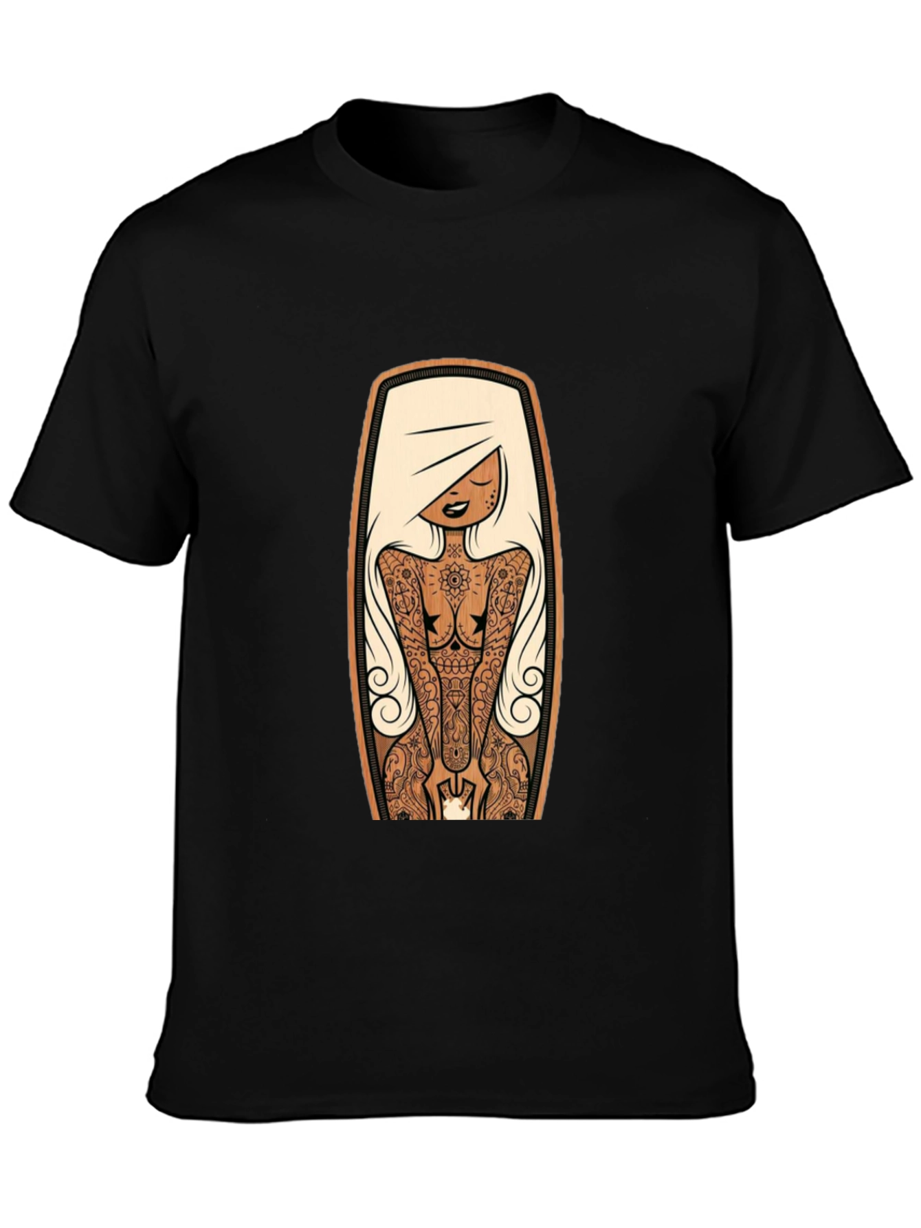 Tattooed Lady Graphic Tee - Black Crew Neck