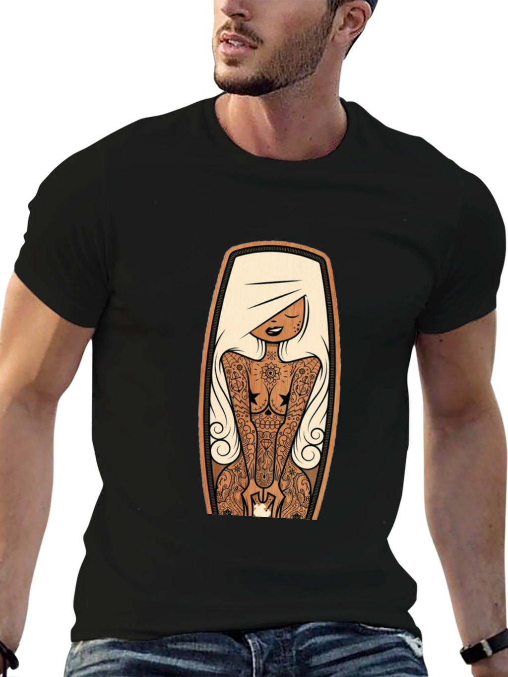 Tattooed Lady Graphic Tee - Black Crew Neck