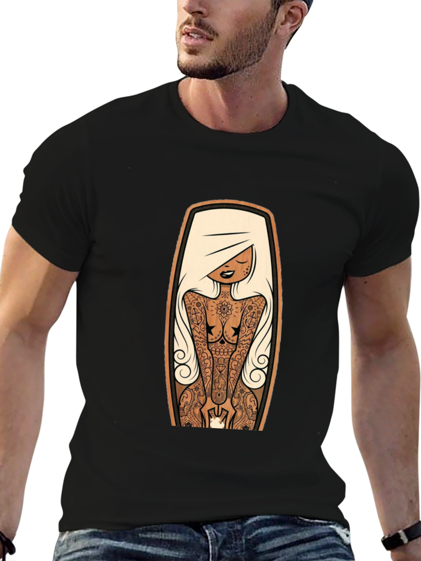 Tattooed Lady Graphic Tee - Black Crew Neck